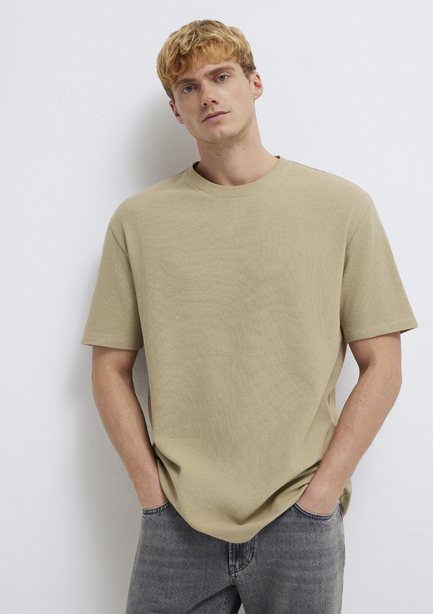 Mavi Bej Basic Tişört Loose Fit / Bol Rahat Kesim 0613153-70204