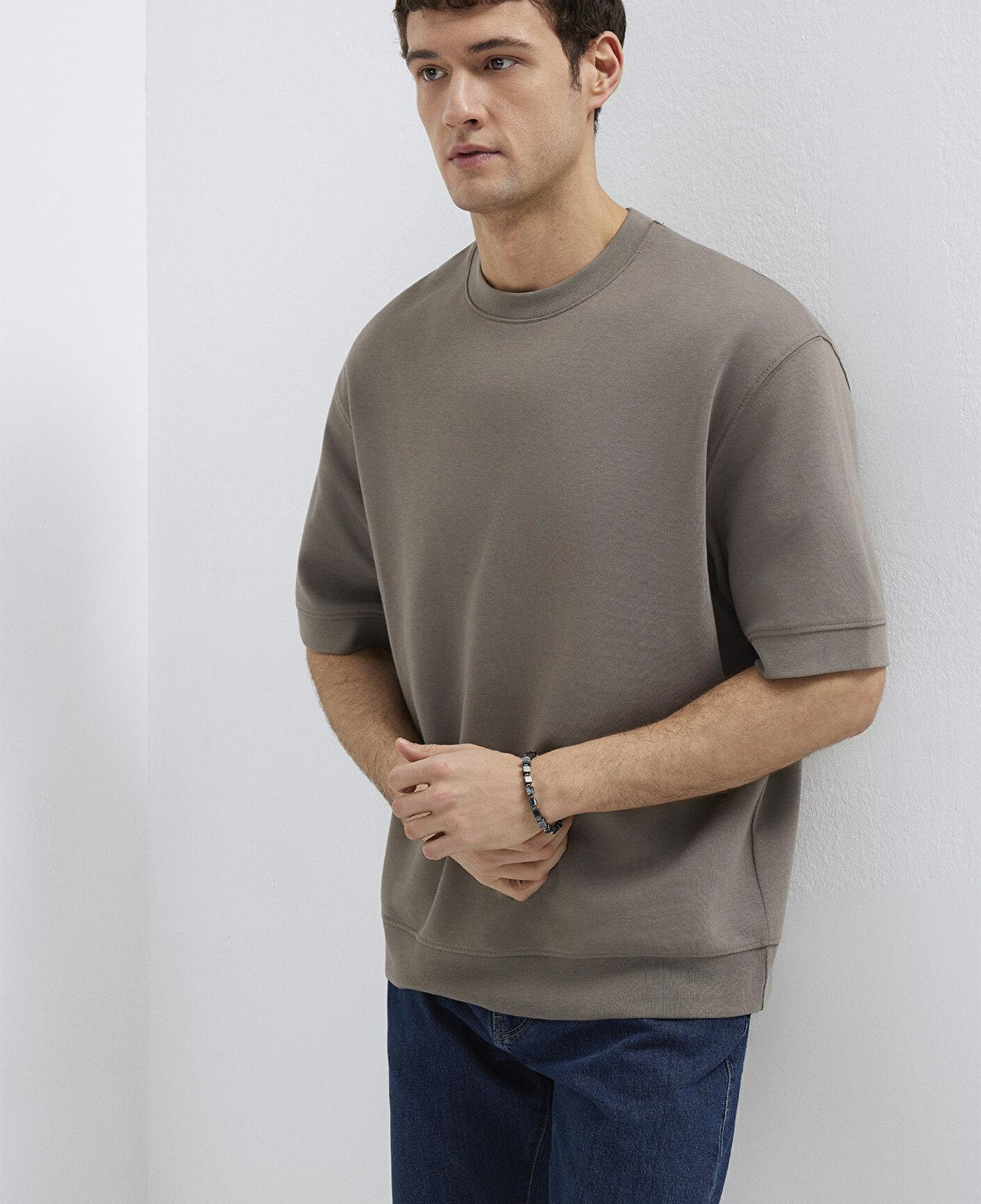 Mavi Bisiklet Yaka Kahverengi Tişört Loose Fit / Bol Rahat Kesim 0611614-87875