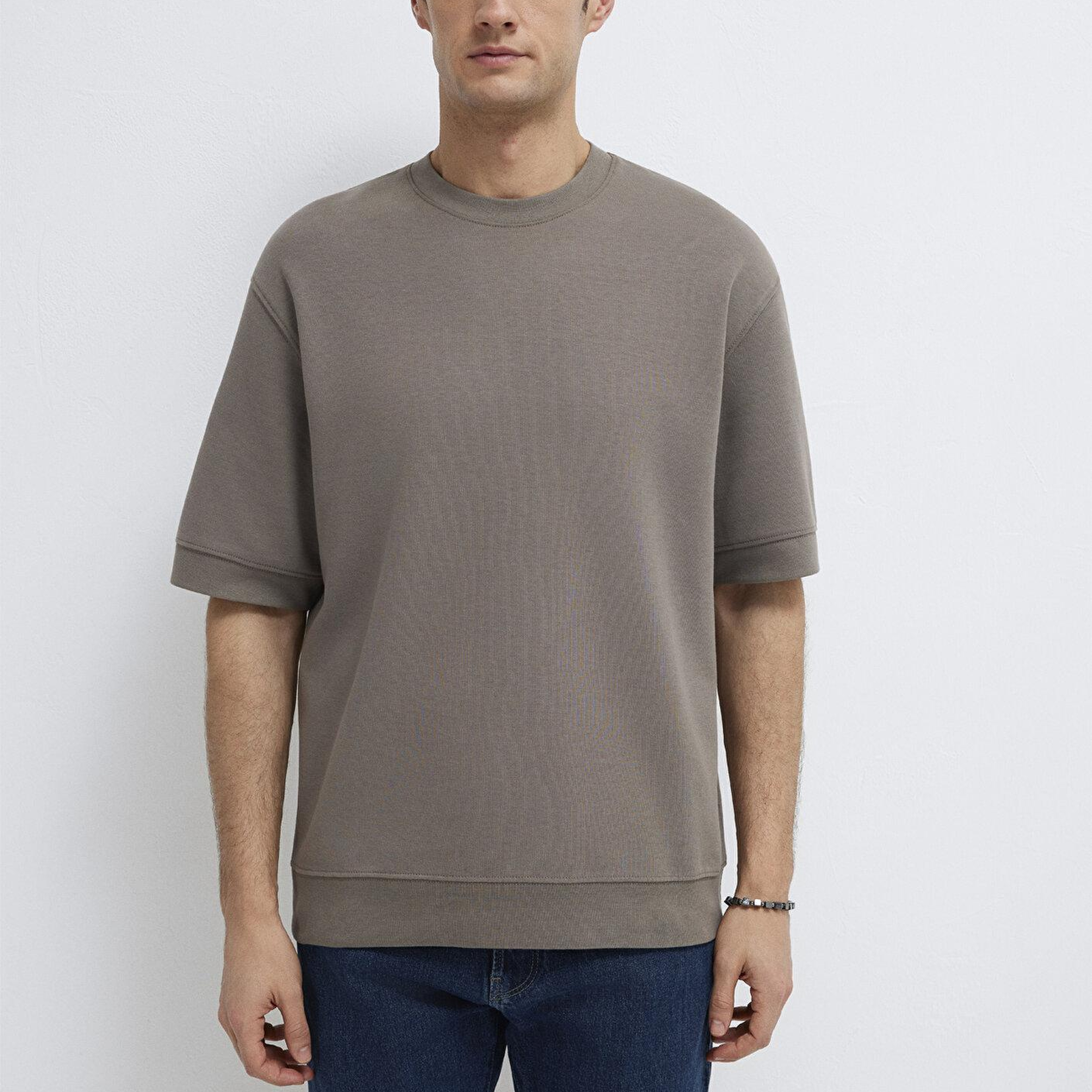 Mavi Bisiklet Yaka Kahverengi Tişört Loose Fit / Bol Rahat Kesim 0611614-87875