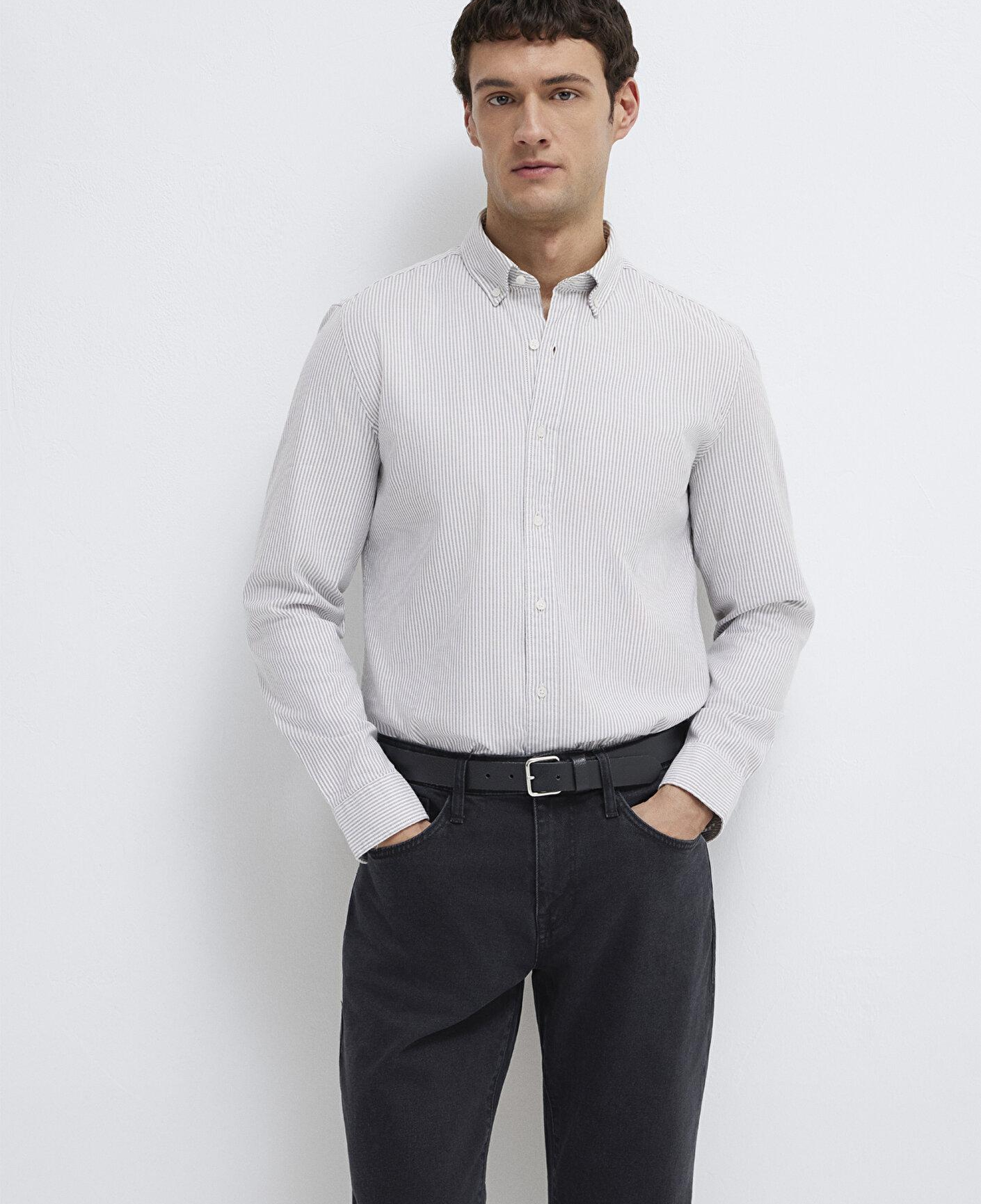 Mavi Gri Çizgili Beyaz Gömlek Slim Fit / Dar Kesim 0211916-91472