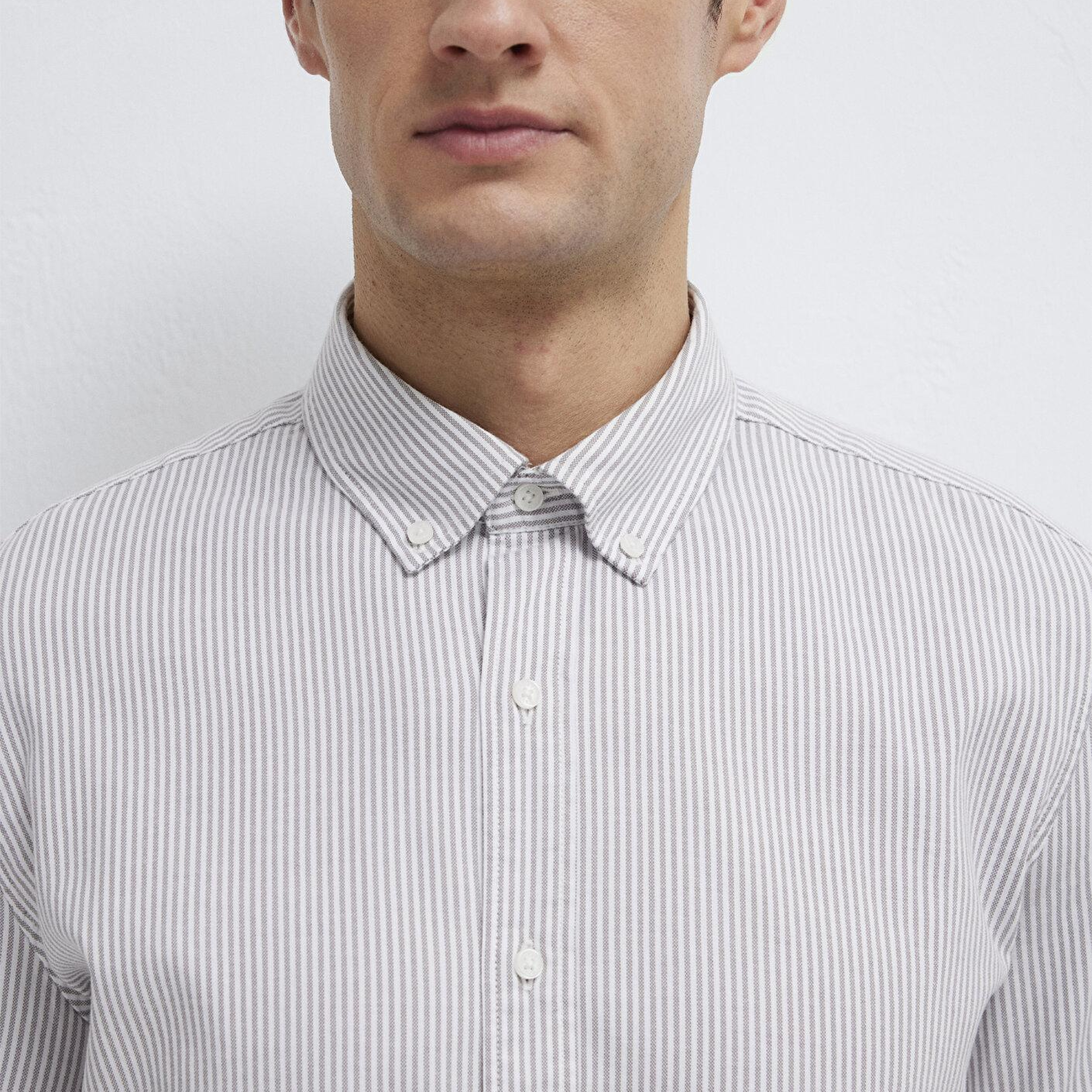 Mavi Gri Çizgili Beyaz Gömlek Slim Fit / Dar Kesim 0211916-91472