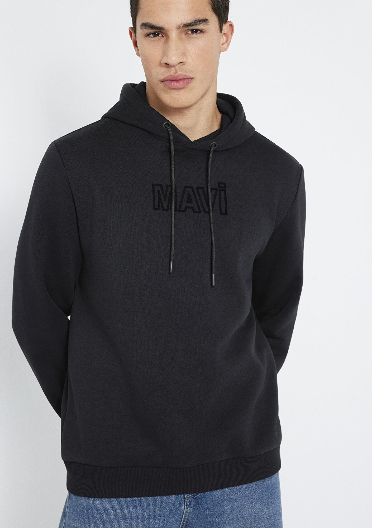 Mavi Mavi Logo Baskılı Kapüşonlu Siyah Sweatshirt 0S10549-900