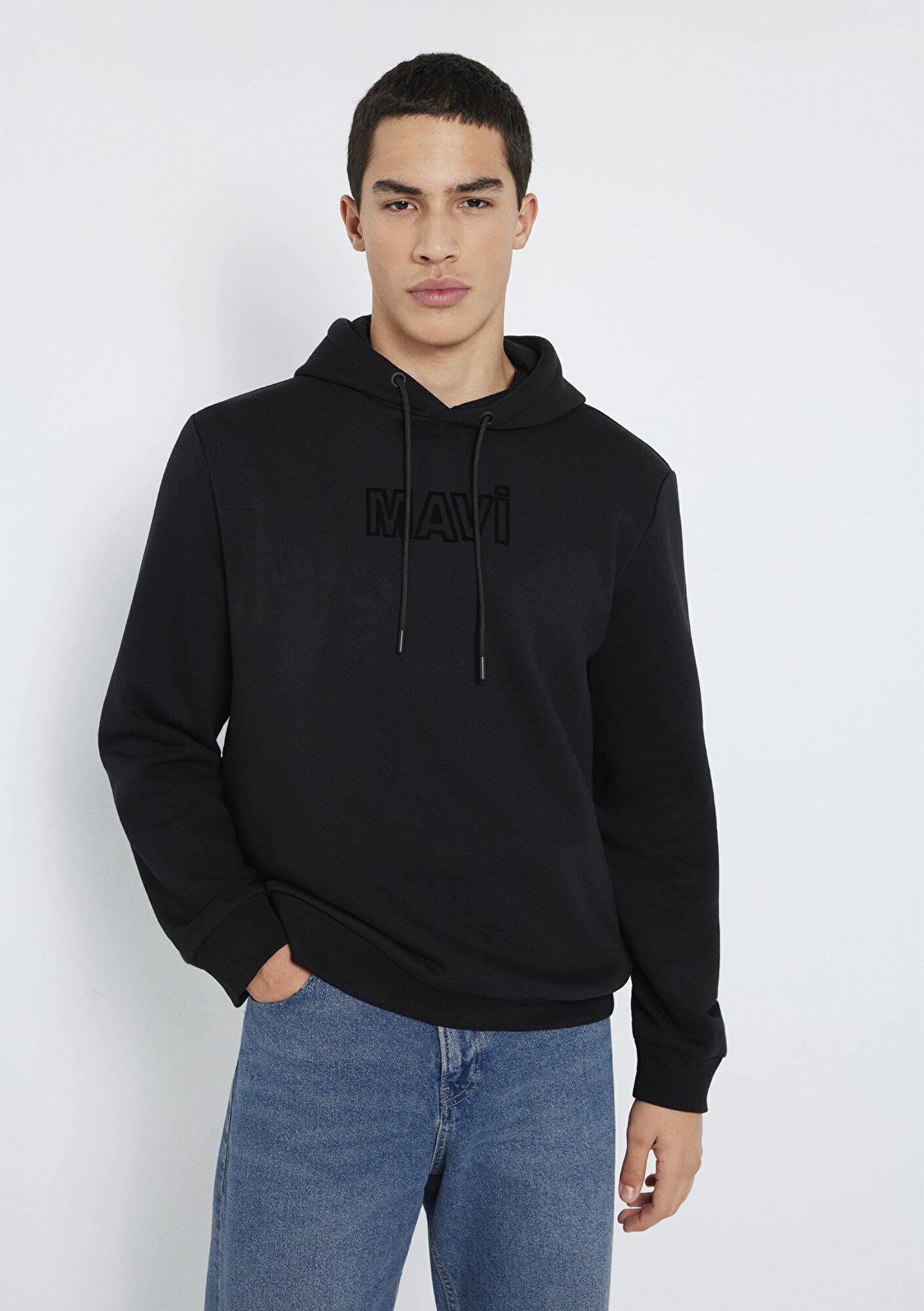 Mavi Mavi Logo Baskılı Kapüşonlu Siyah Sweatshirt 0S10549-900