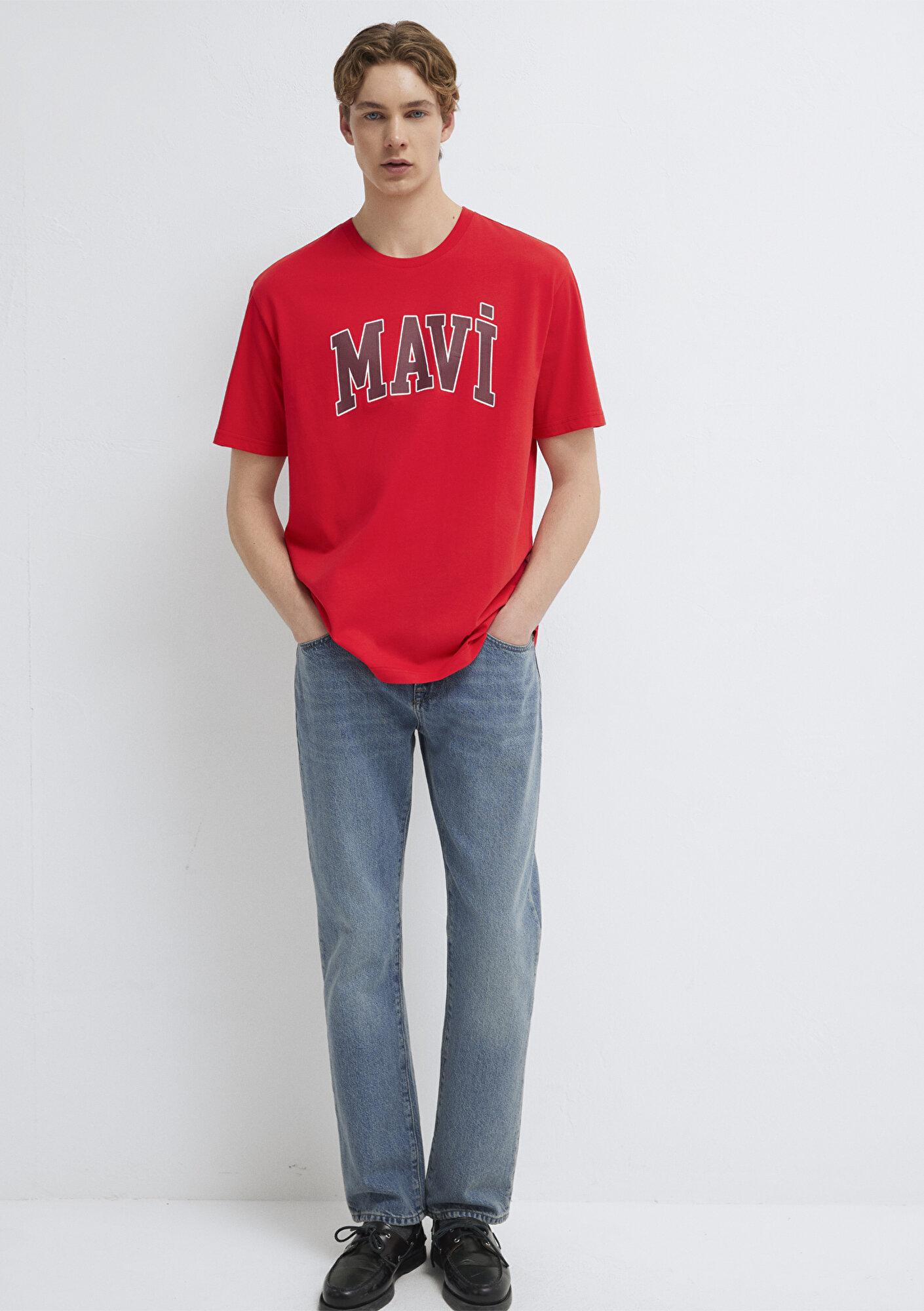 Mavi Mavi Logo Baskılı Kırmızı Tişört Loose Fit / Bol Rahat Kesim 0611711-70467
