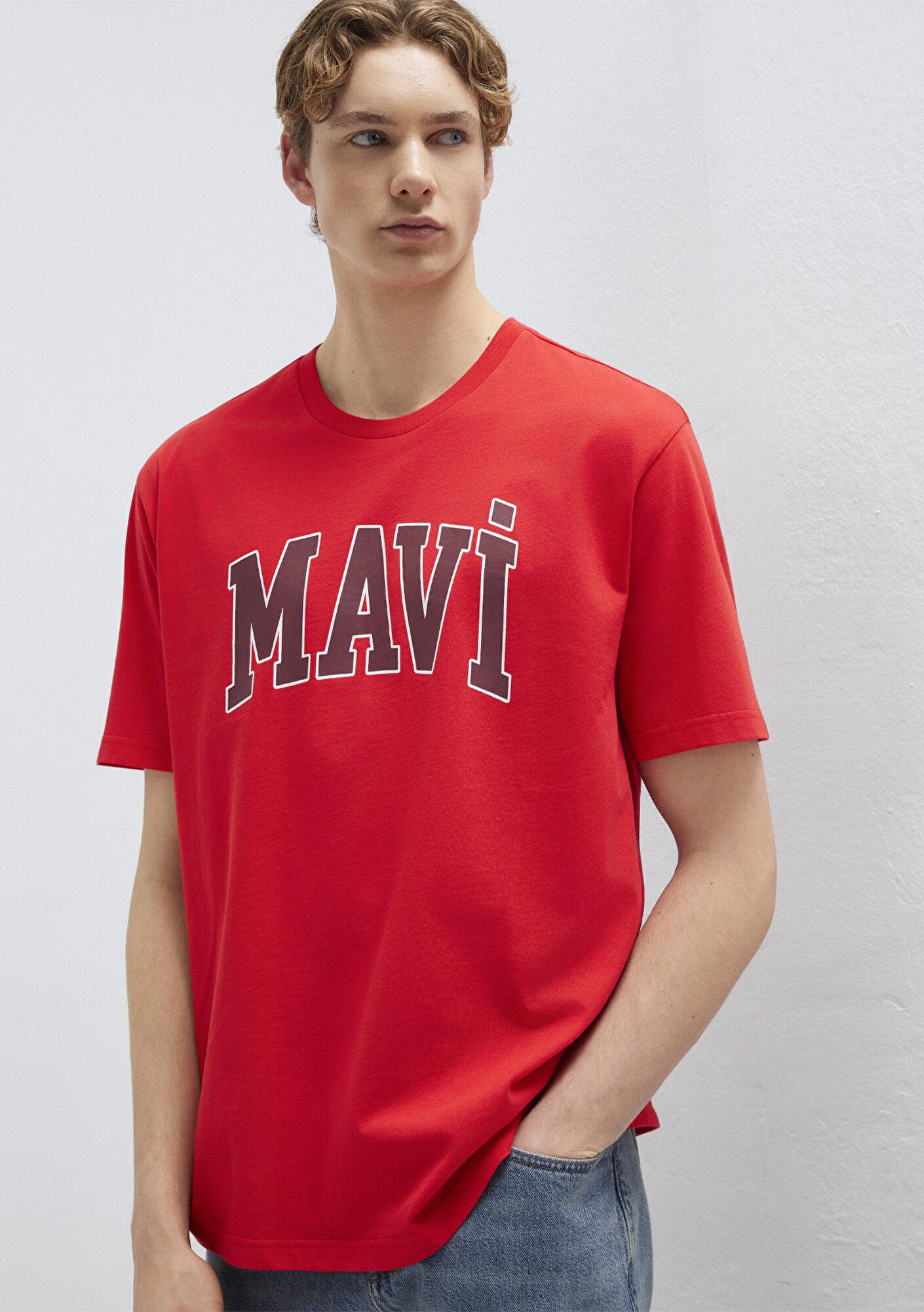 Mavi Mavi Logo Baskılı Kırmızı Tişört Loose Fit / Bol Rahat Kesim 0611711-70467