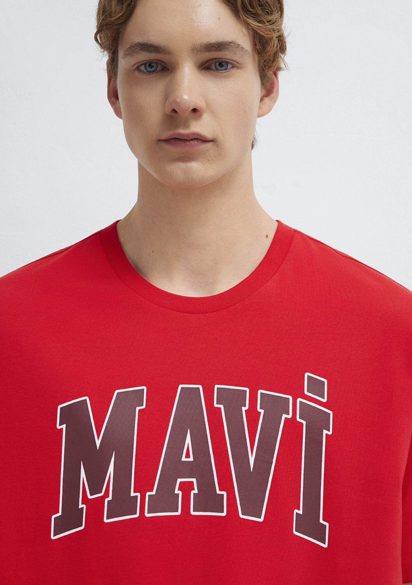 Mavi Mavi Logo Baskılı Kırmızı Tişört Loose Fit / Bol Rahat Kesim 0611711-70467