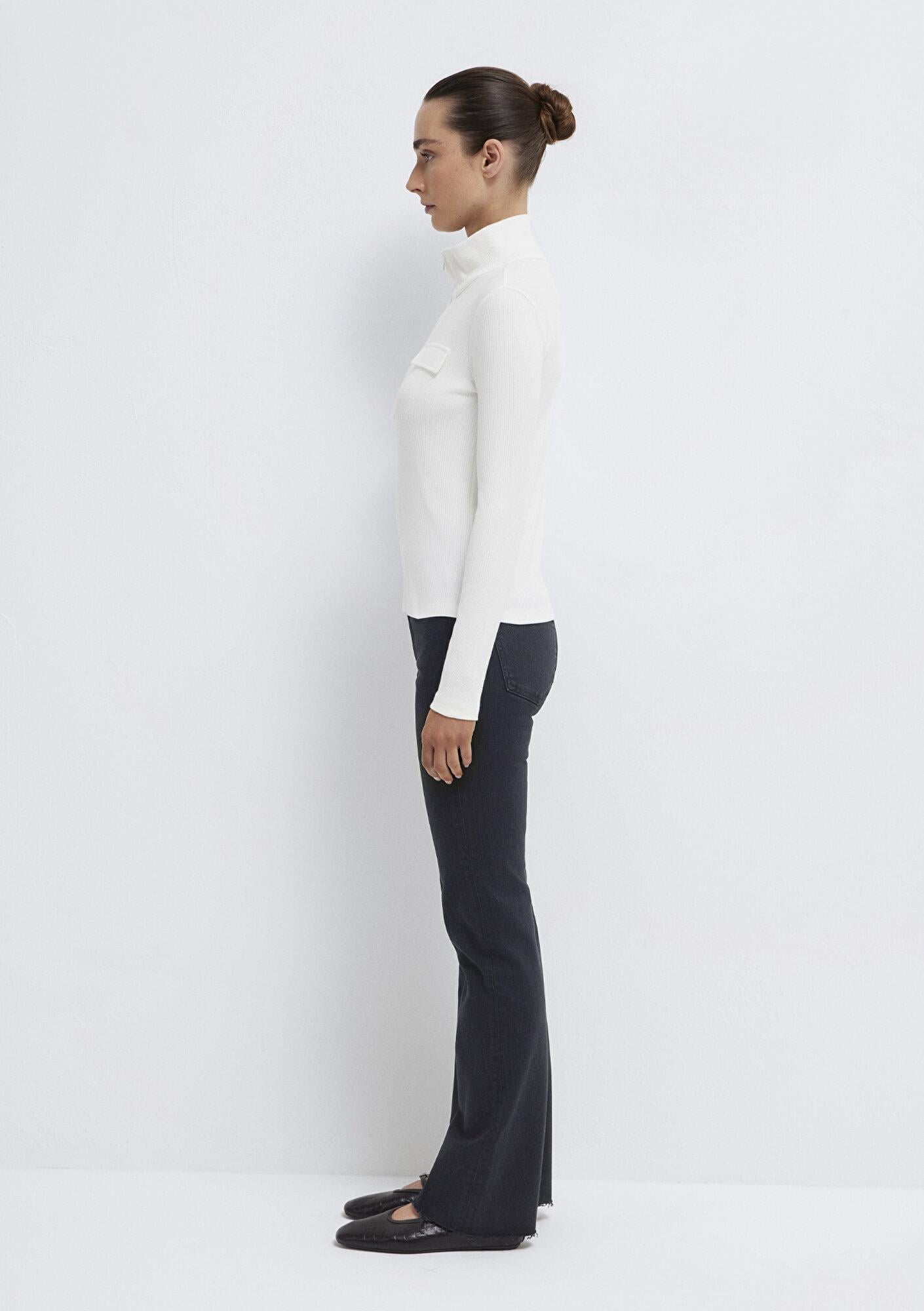 Mavi Dik Yaka Ekru Tişört Slim Fit / Dar Kesim 1613748-70057