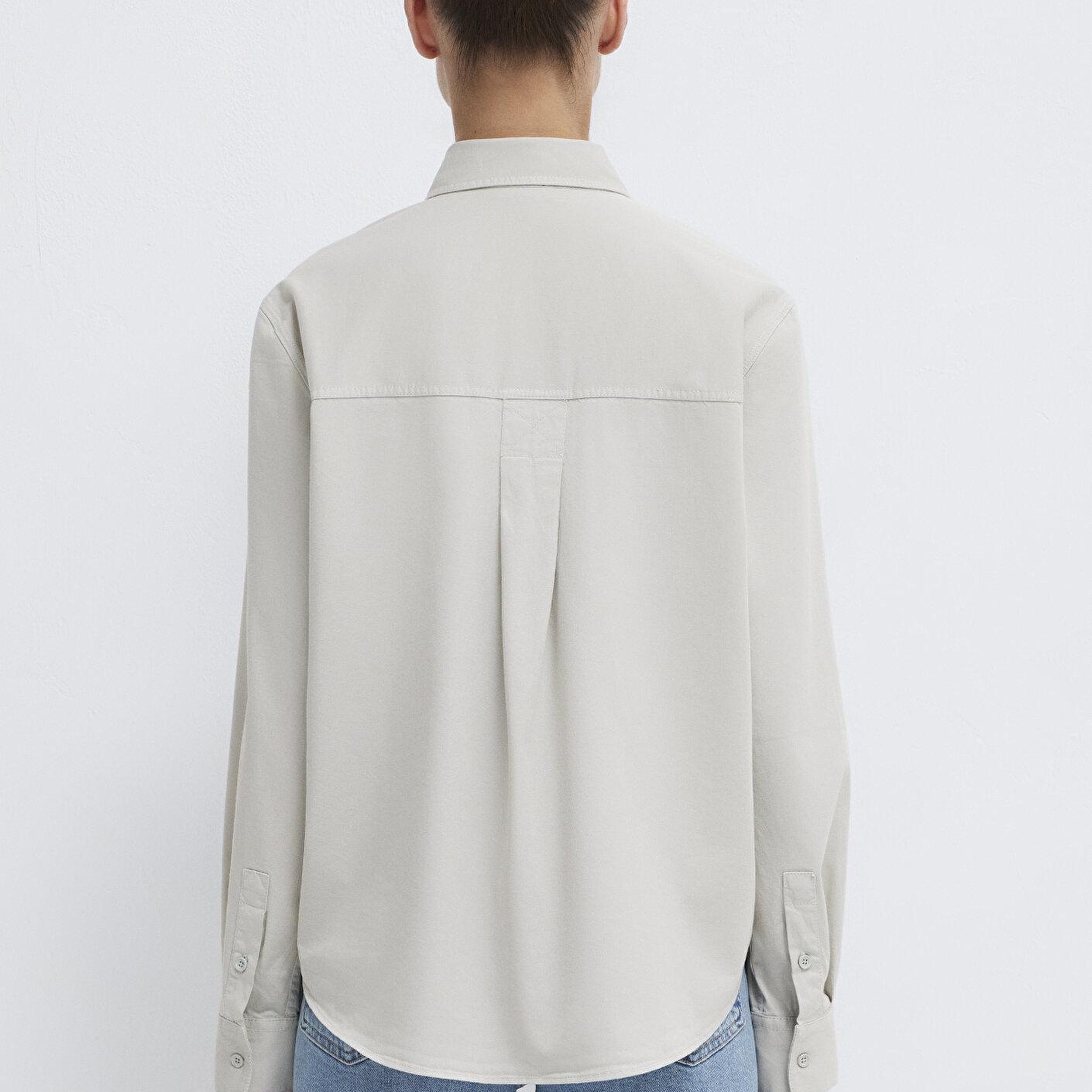 Mavi Cepli Gri Gömlek Loose Fit / Bol Rahat Kesim 1211385-80618