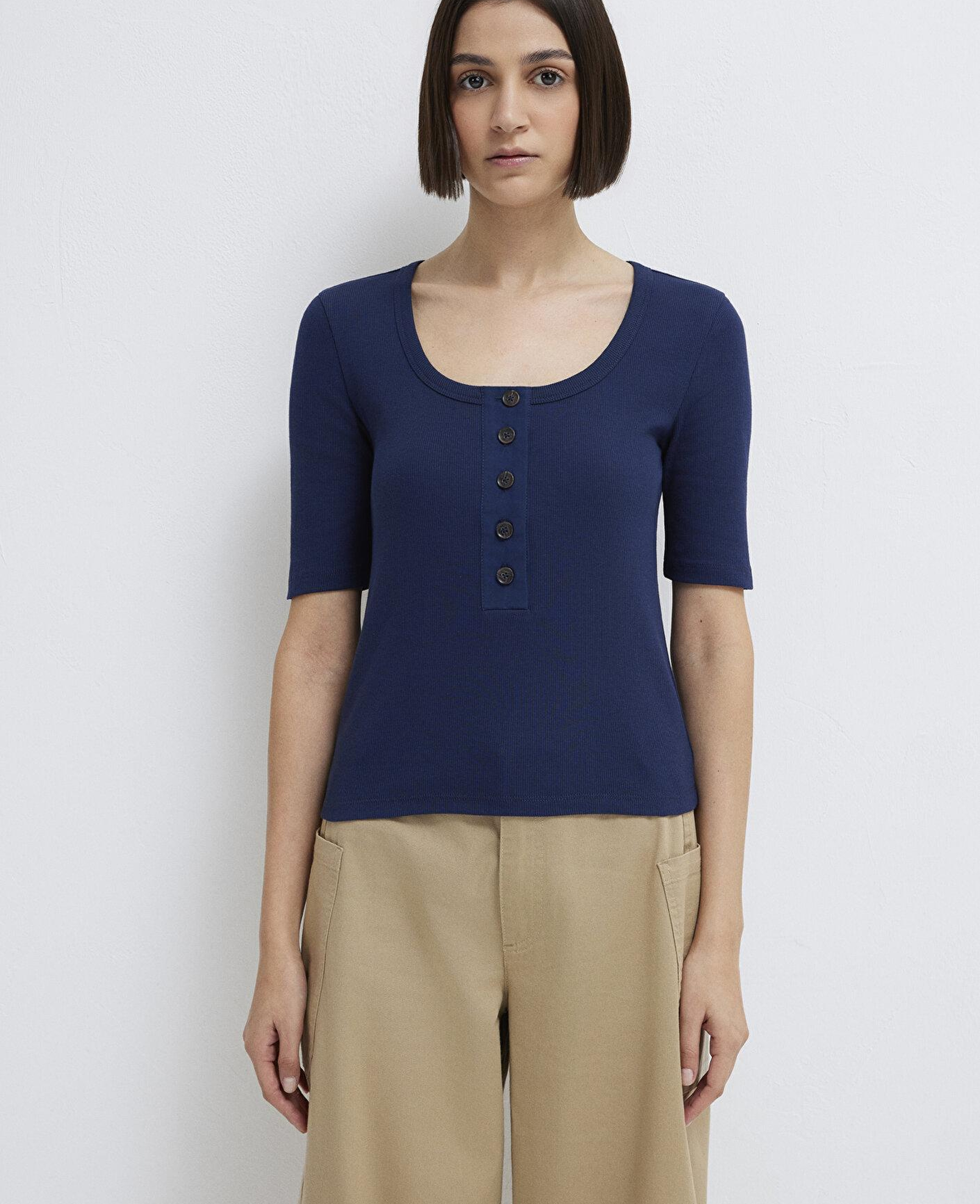 Mavi Yarı Düğmeli Lacivert Tişört Fitted / Vücuda Oturan Kesim 1613751-70497