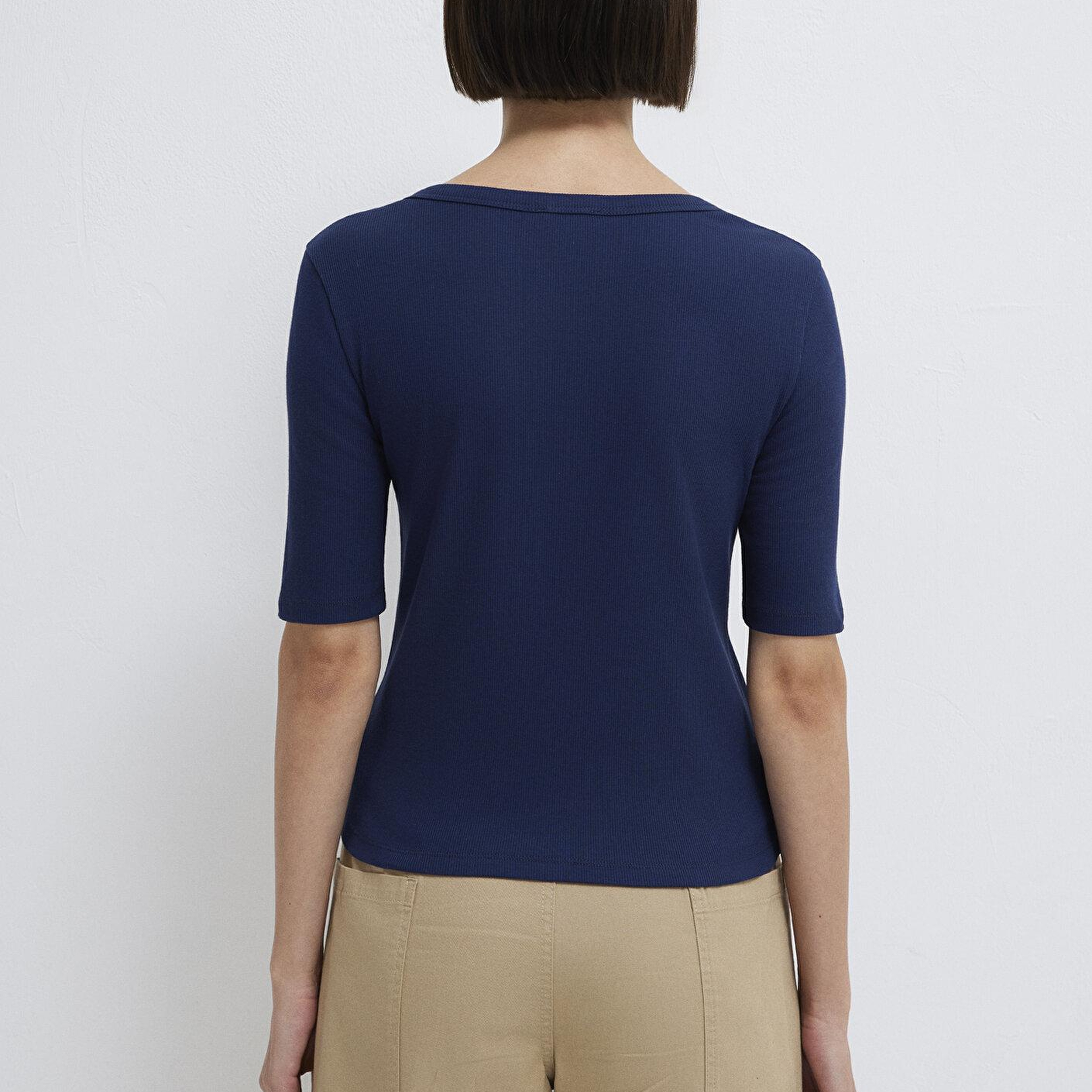 Mavi Yarı Düğmeli Lacivert Tişört Fitted / Vücuda Oturan Kesim 1613751-70497