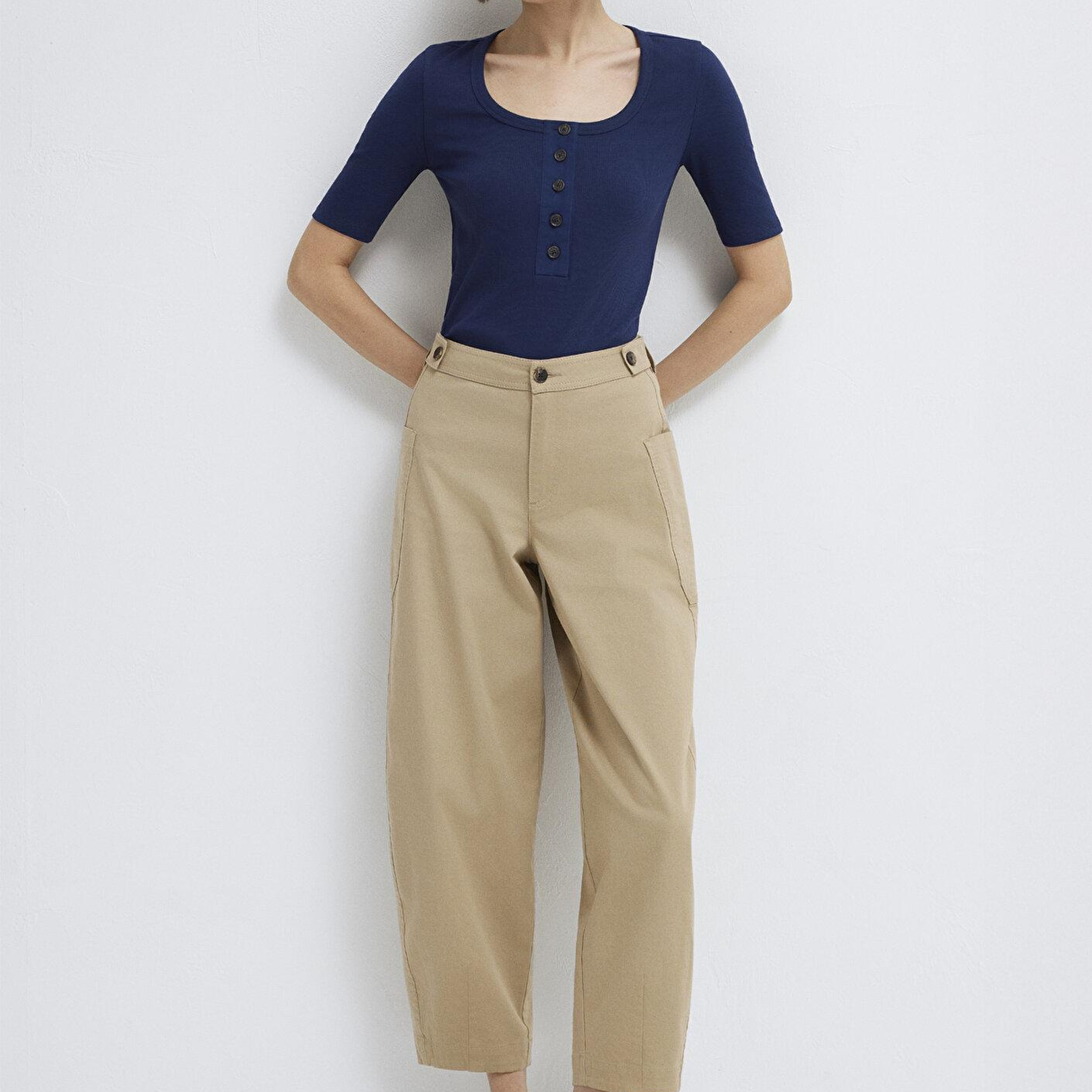 Mavi Yarı Düğmeli Lacivert Tişört Fitted / Vücuda Oturan Kesim 1613751-70497