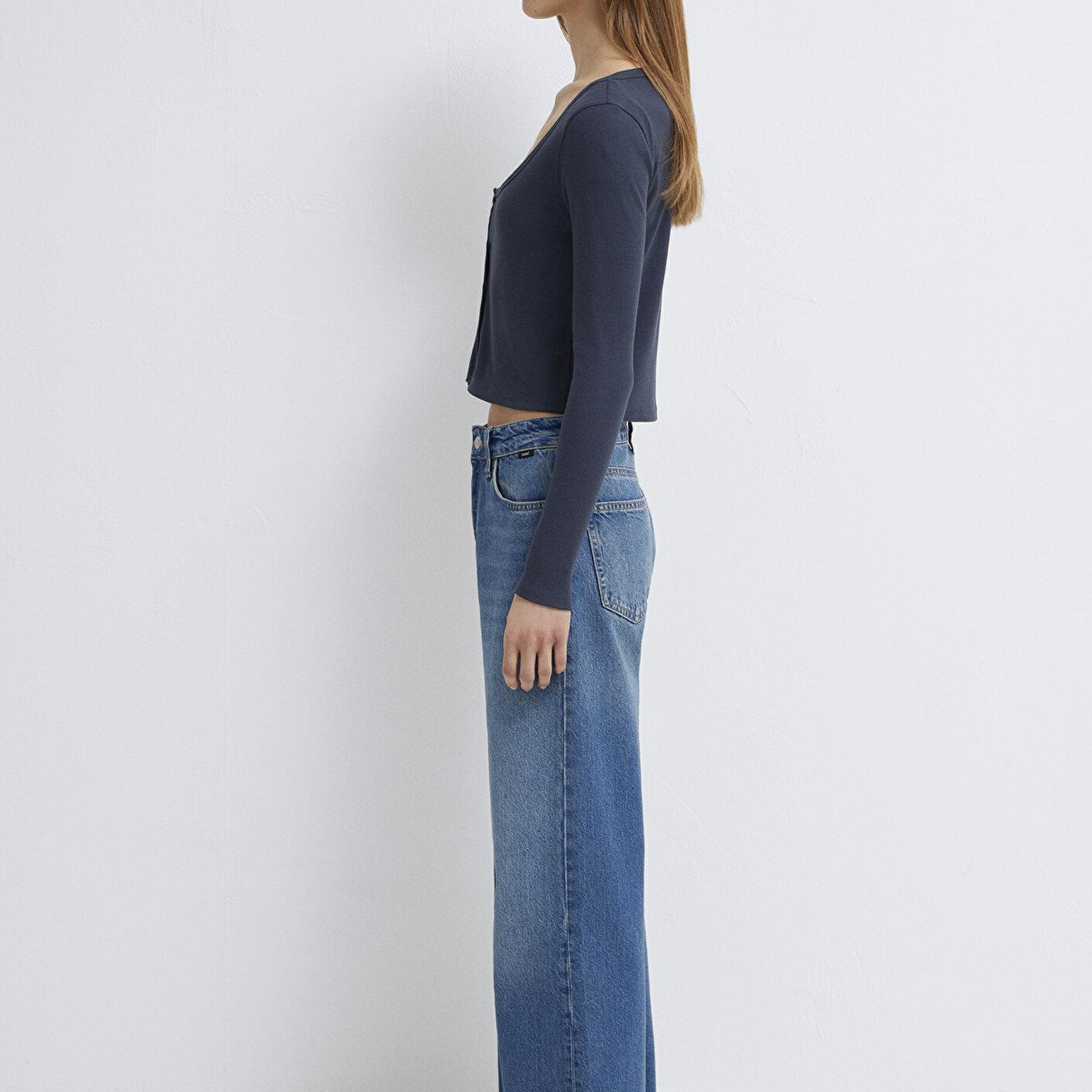 Mavi Uzun Kollu Lacivert Crop Tişört Fitted / Vücuda Oturan Kesim 1613753-70726