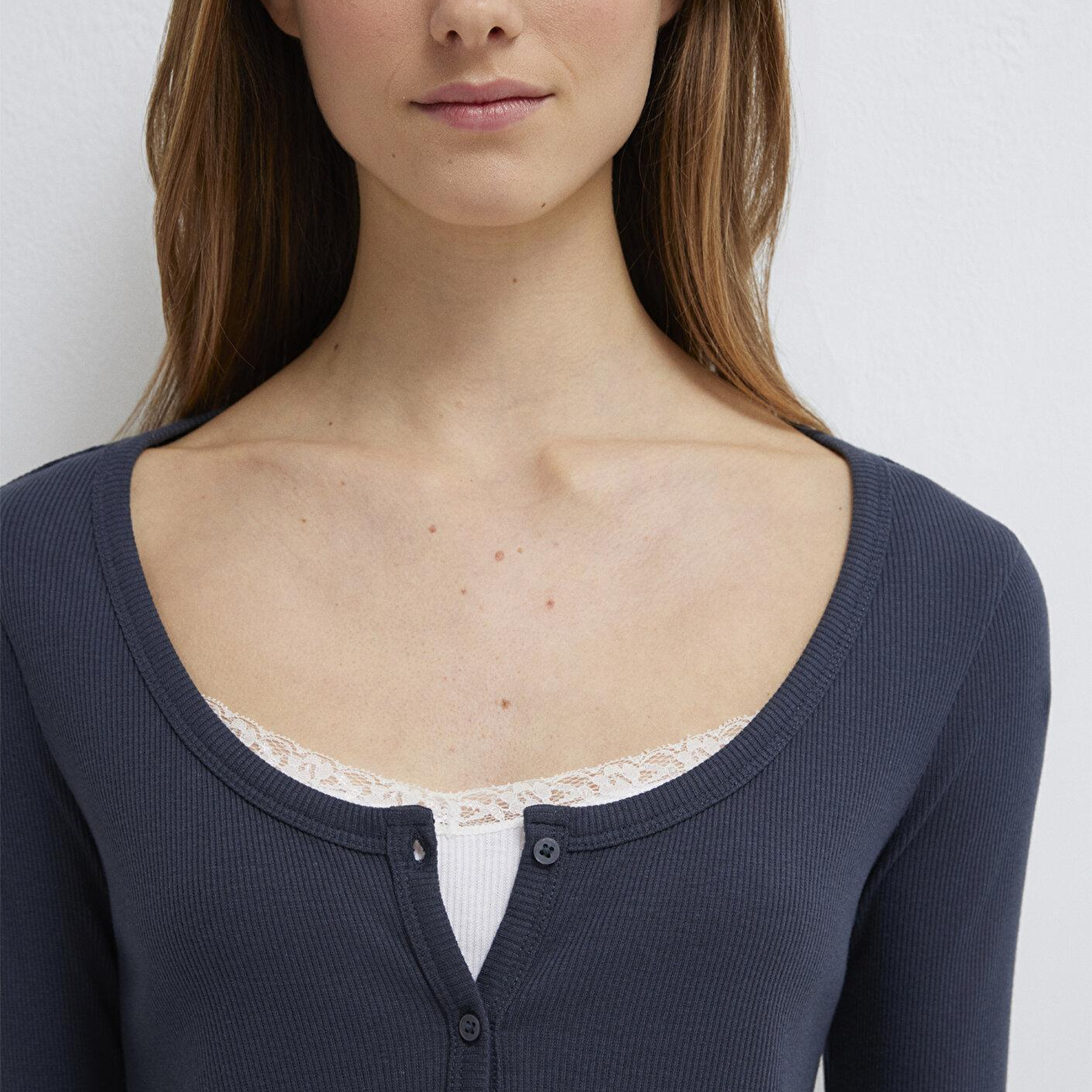 Mavi Uzun Kollu Lacivert Crop Tişört Fitted / Vücuda Oturan Kesim 1613753-70726