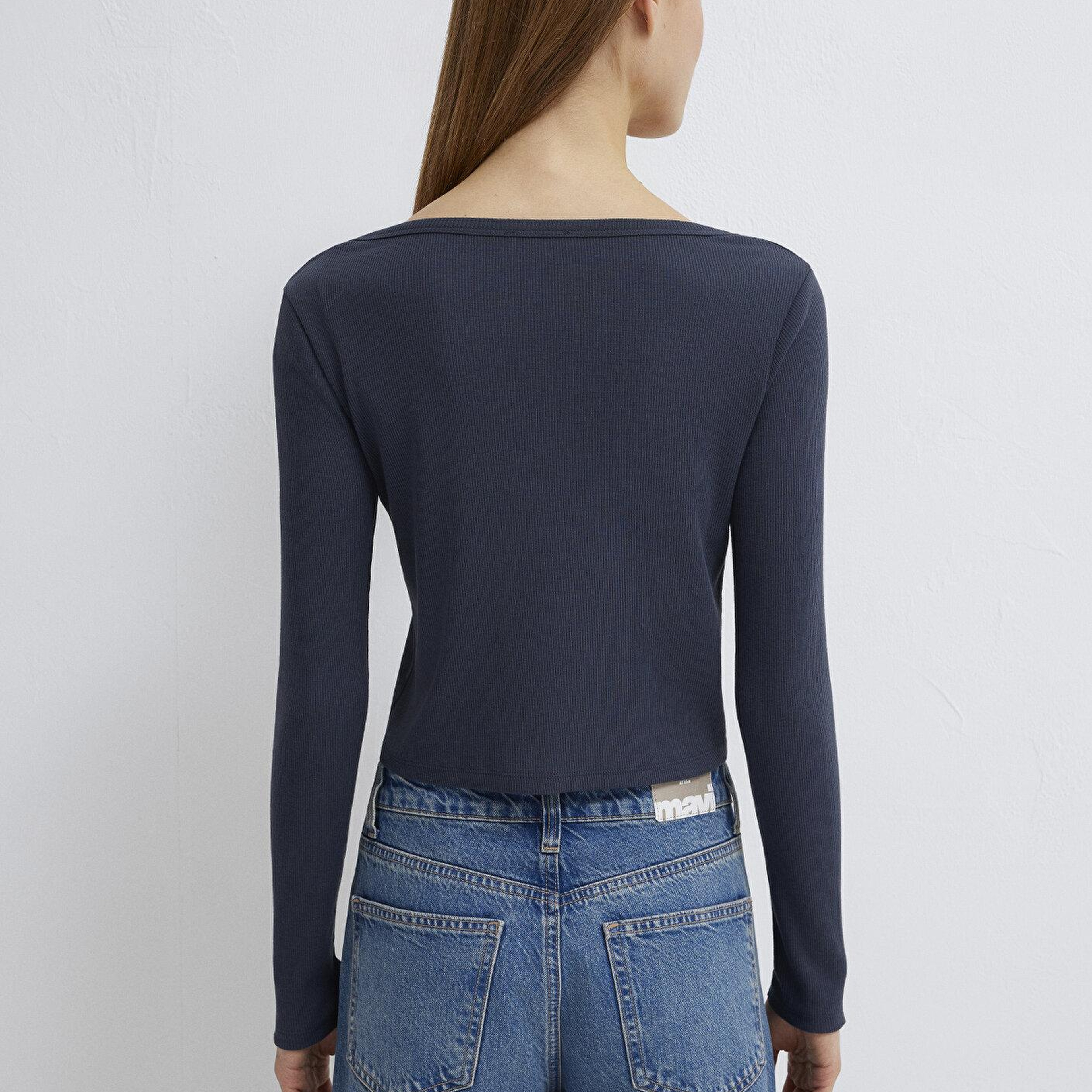 Mavi Uzun Kollu Lacivert Crop Tişört Fitted / Vücuda Oturan Kesim 1613753-70726
