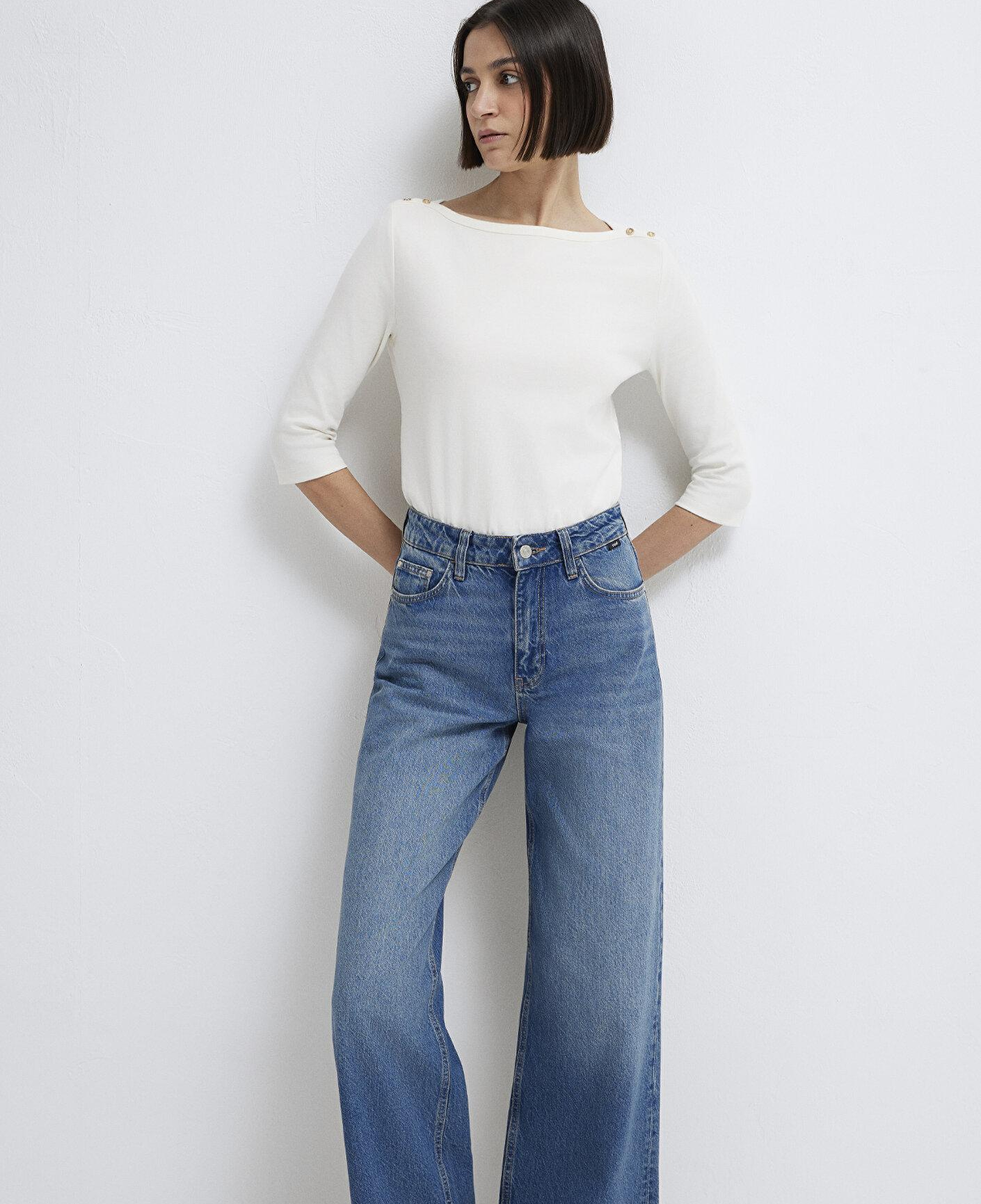 Mavi Düğme Detaylı Ekru Tişört Slim Fit / Dar Kesim 1613760-70057