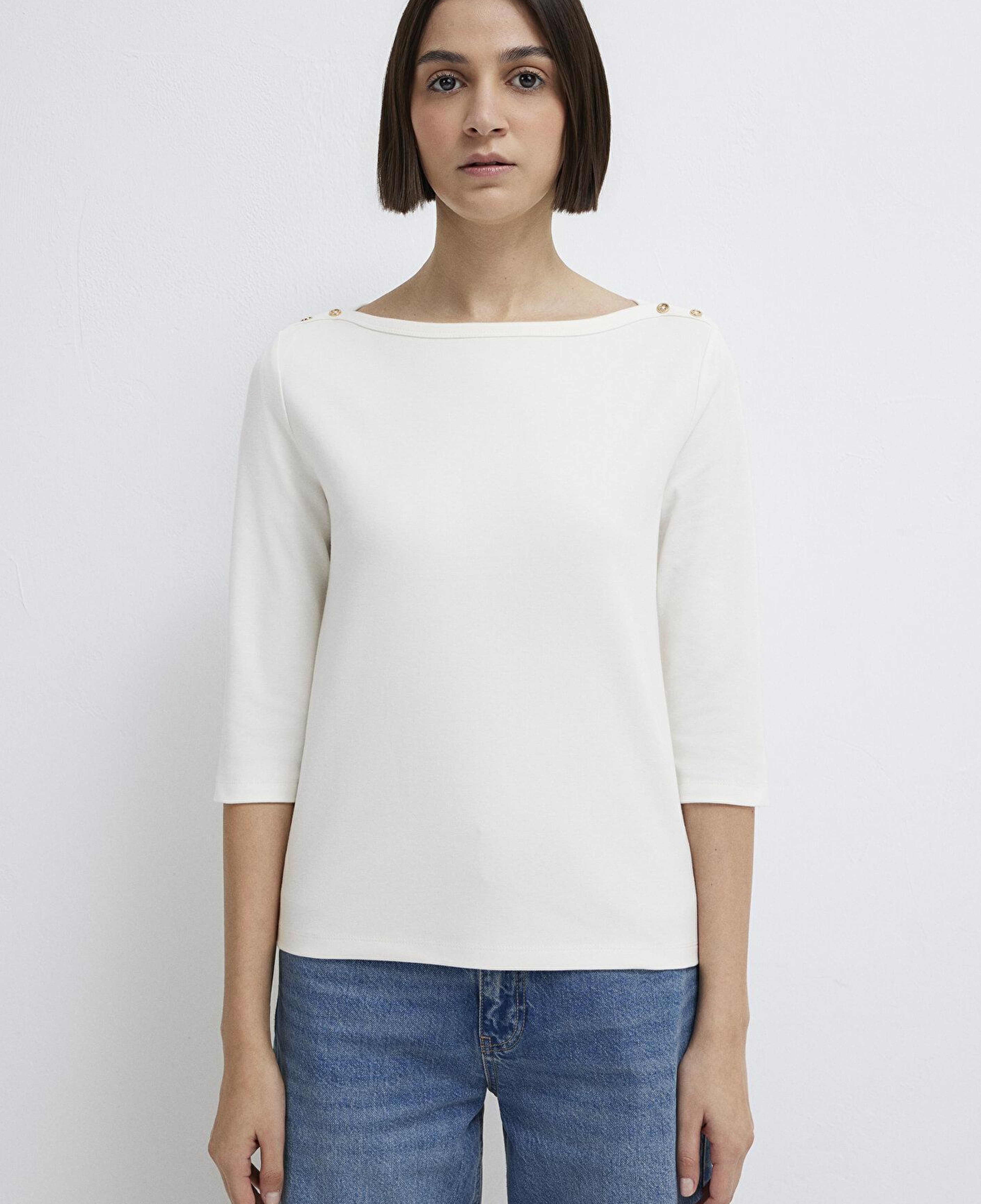 Mavi Düğme Detaylı Ekru Tişört Slim Fit / Dar Kesim 1613760-70057