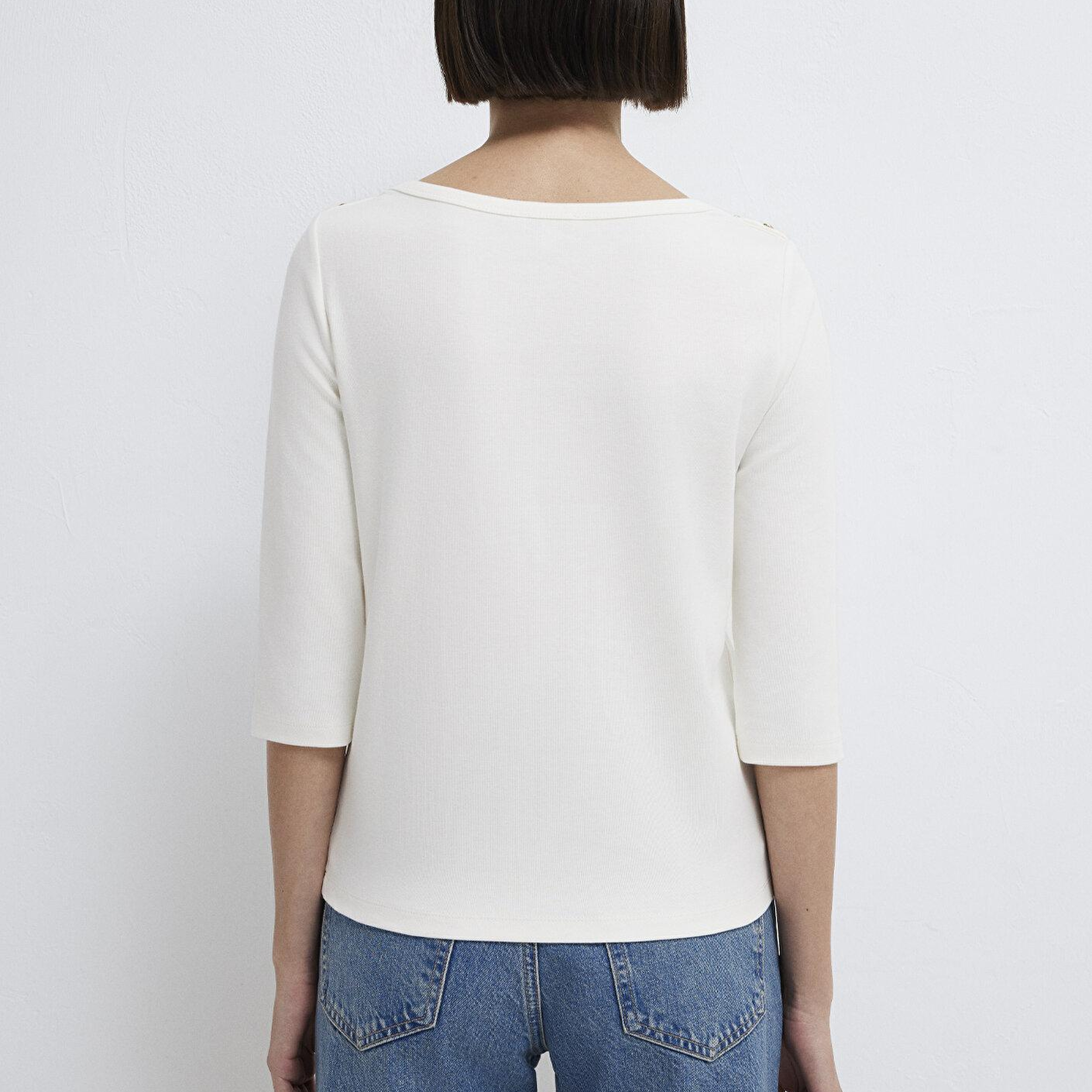 Mavi Düğme Detaylı Ekru Tişört Slim Fit / Dar Kesim 1613760-70057