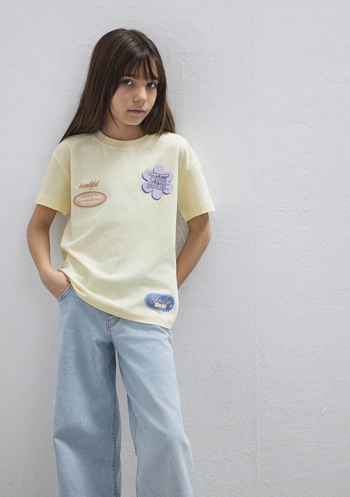 Mavi Baskılı Sarı Tişört Loose Fit / Bol Rahat Kesim 7610388-89143