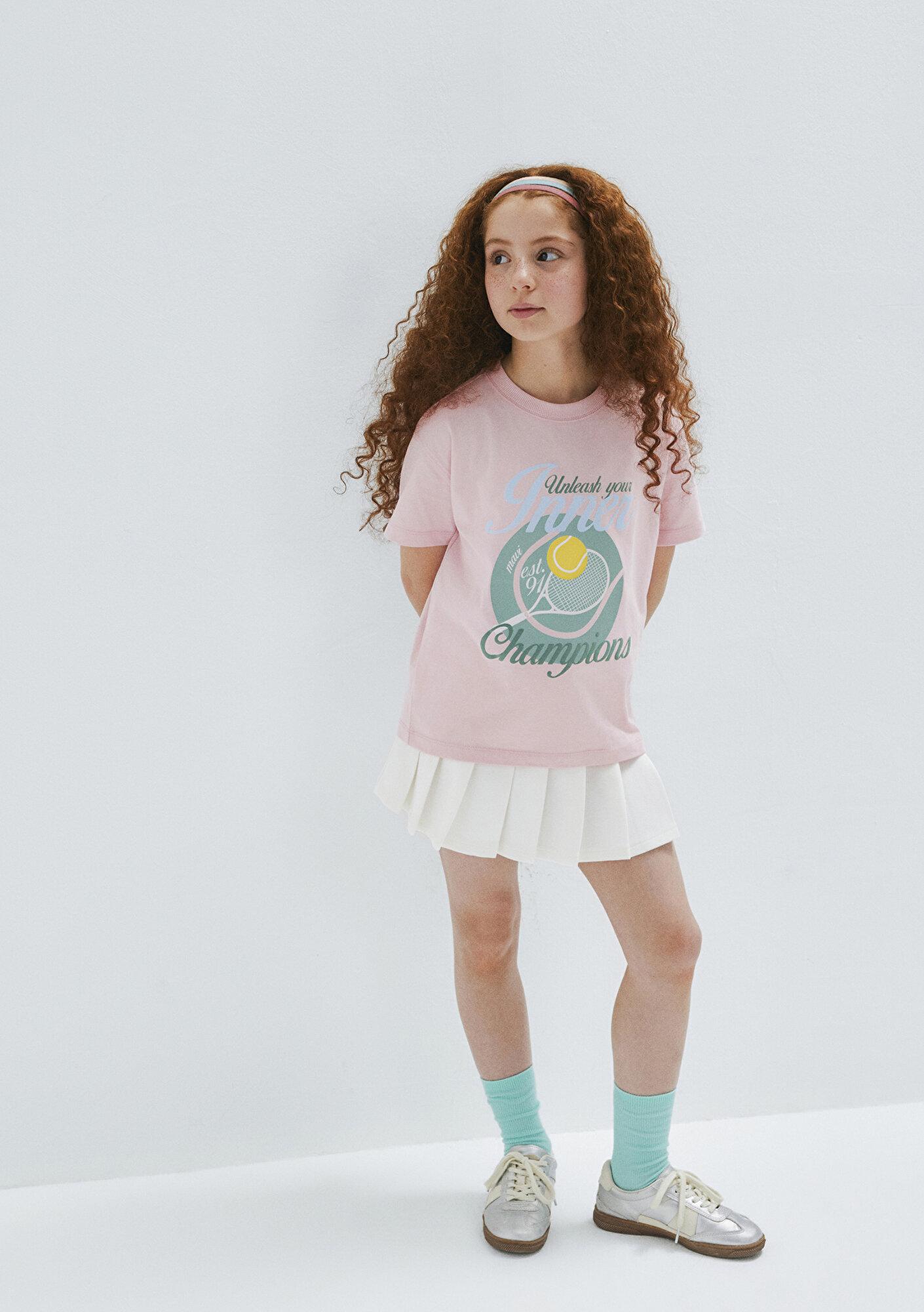 Mavi Tenis Baskılı Pembe Tişört Loose Fit / Bol Rahat Kesim 7610396-71007