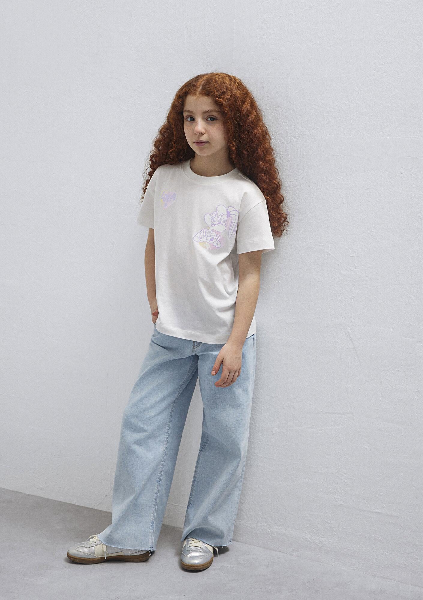 Mavi Lola Bunny Baskılı Ekru Tişört Loose Fit / Bol Rahat Kesim 7610417-70057