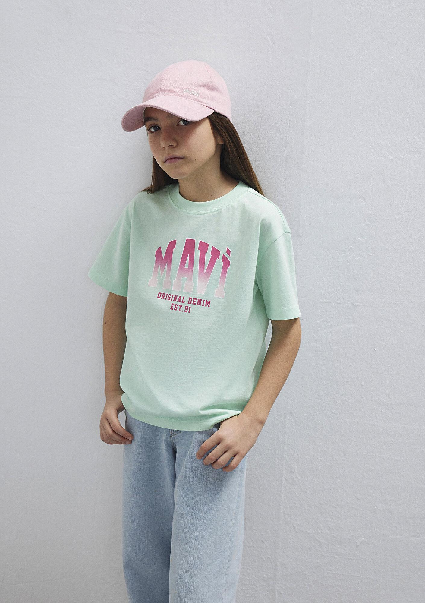 Mavi Mavi Logo Baskılı Yeşil Tişört Loose Fit / Bol Rahat Kesim 7610386-71643