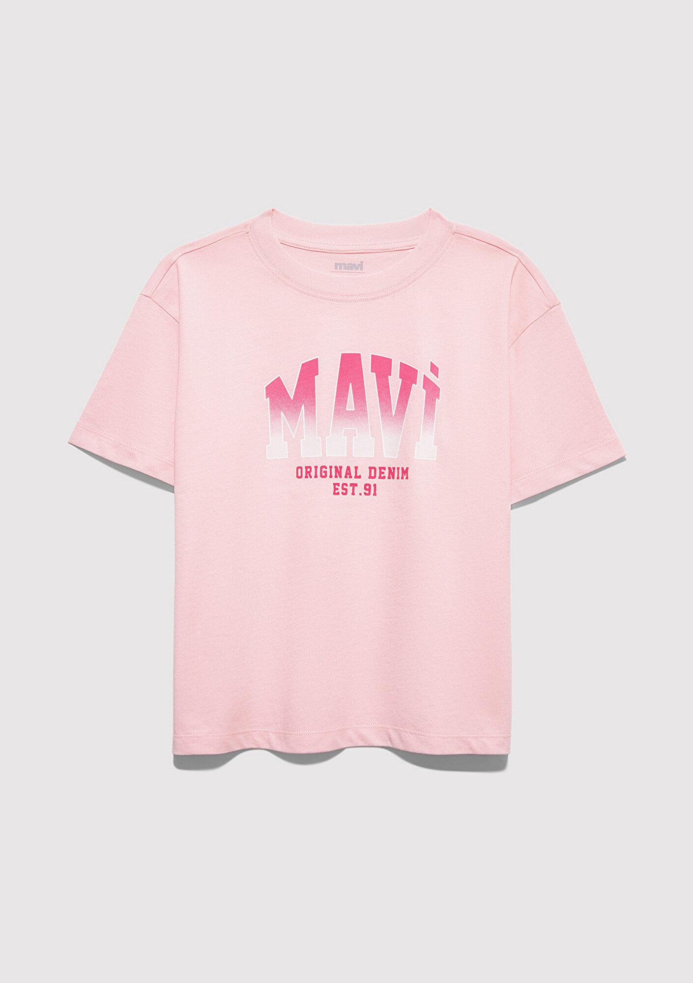Mavi Mavi Logo Baskılı Pembe Tişört Loose Fit / Bol Rahat Kesim 7610386-71007