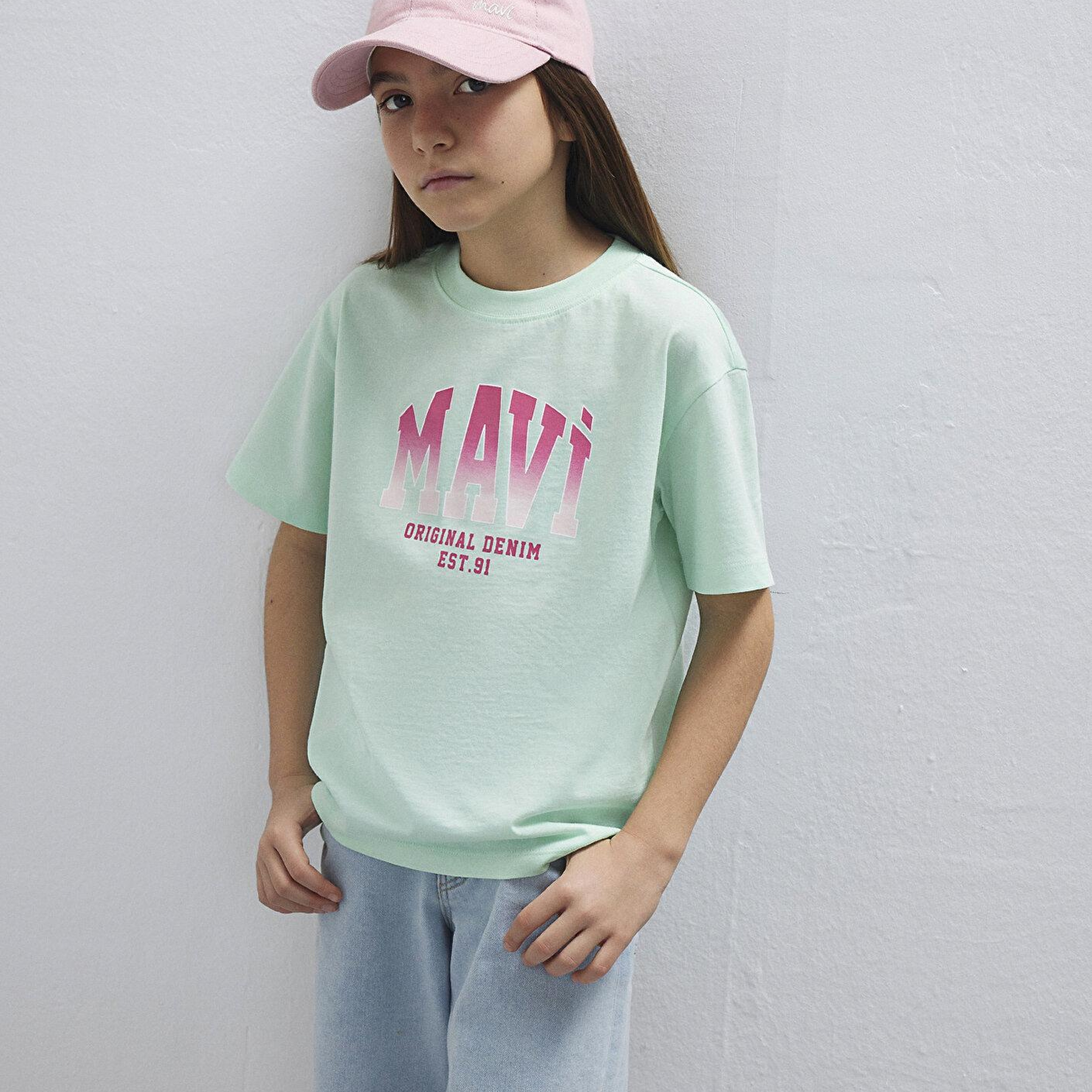 Mavi Mavi Logo Baskılı Yeşil Tişört Loose Fit / Bol Rahat Kesim 7610386-71643