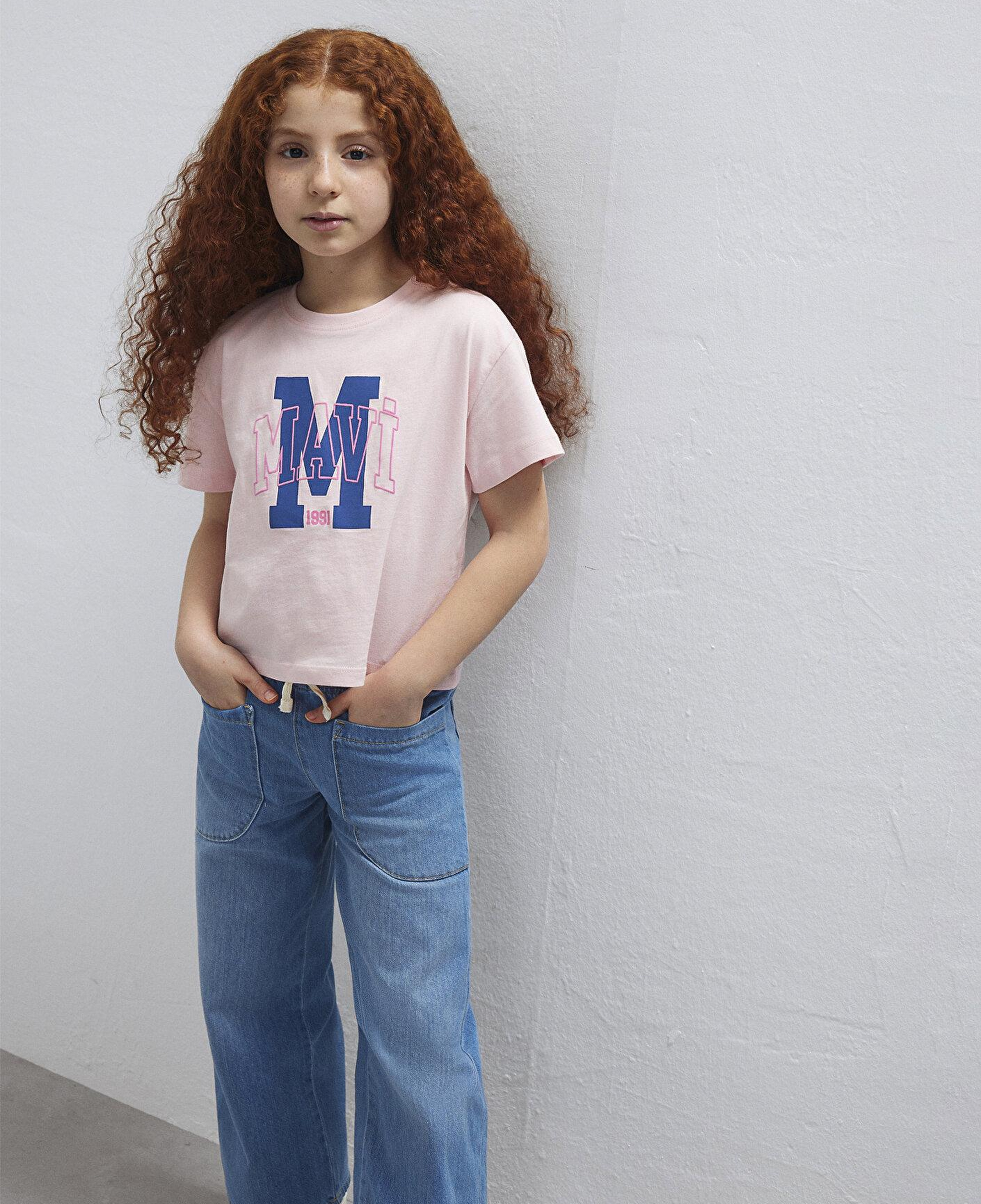 Mavi M Logo Baskılı Pembe Tişört Loose Fit / Bol Rahat Kesim 7610390-71007