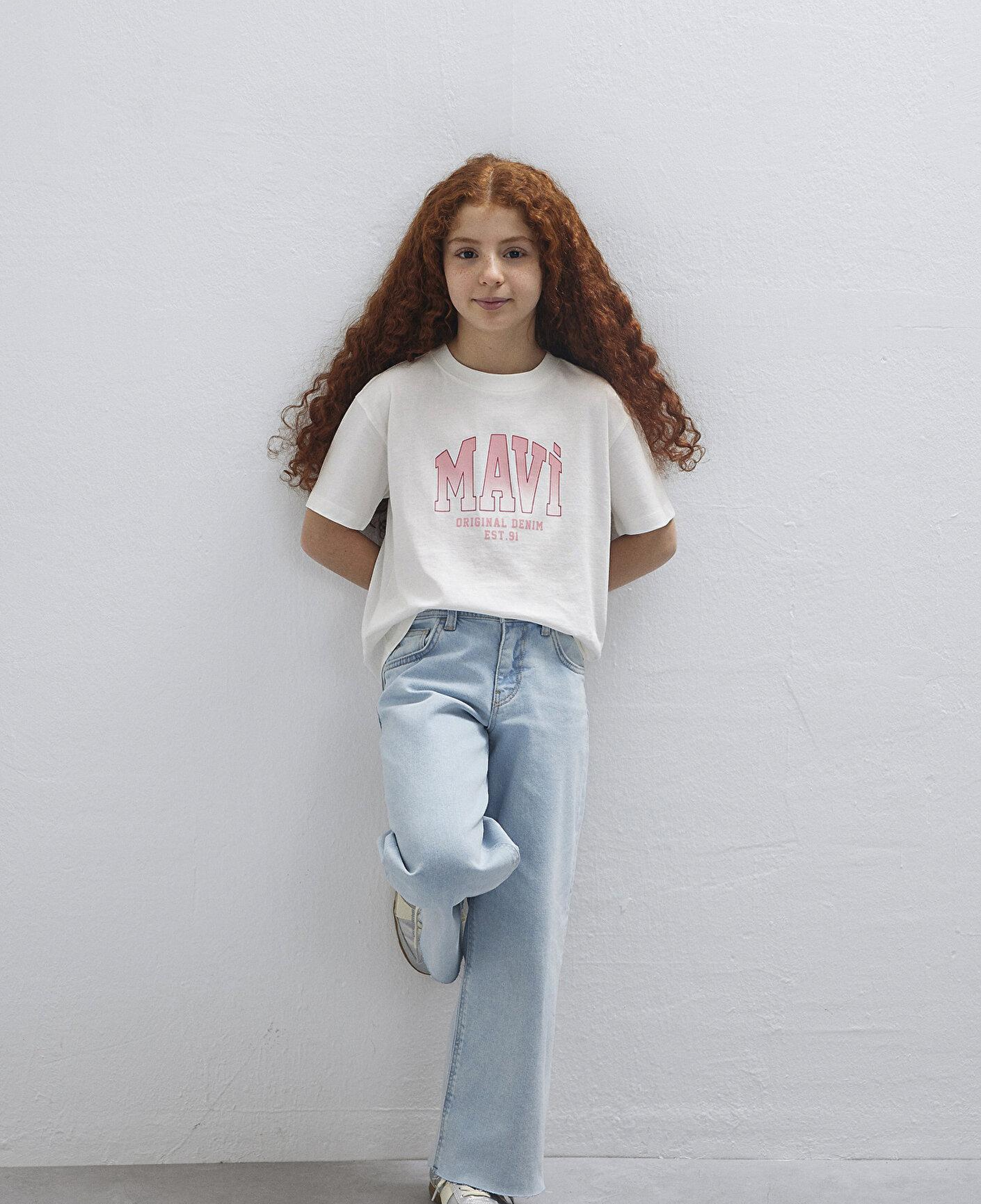 Mavi Mavi Logo Baskılı Ekru Tişört Loose Fit / Bol Rahat Kesim 7610386-70057