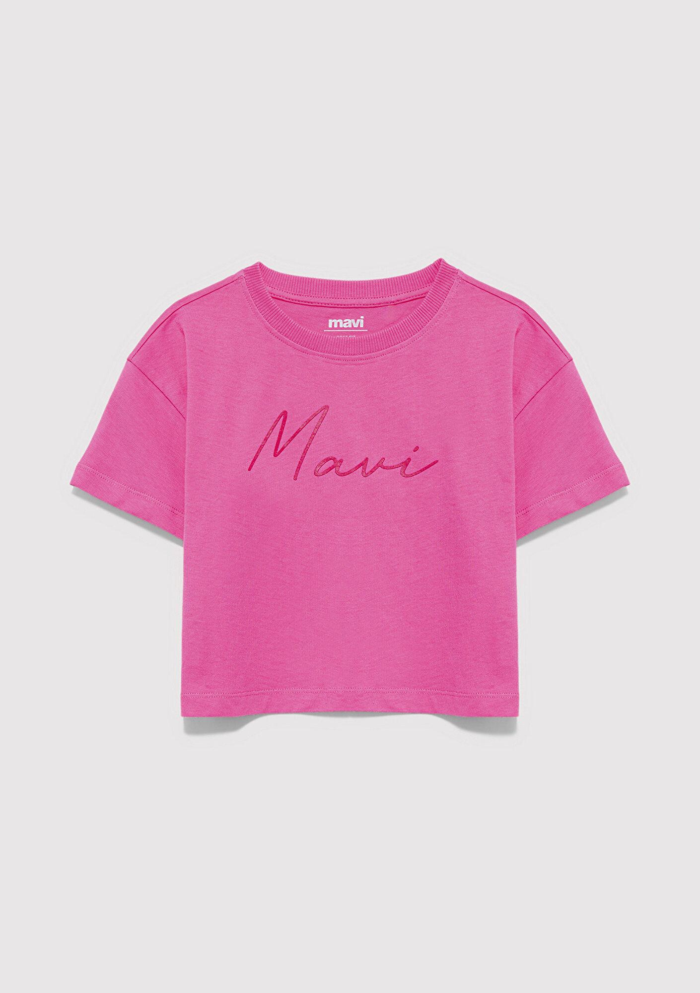 Mavi Mavi Logo Baskılı Pembe Tişört Loose Fit / Bol Rahat Kesim 7610181-91355