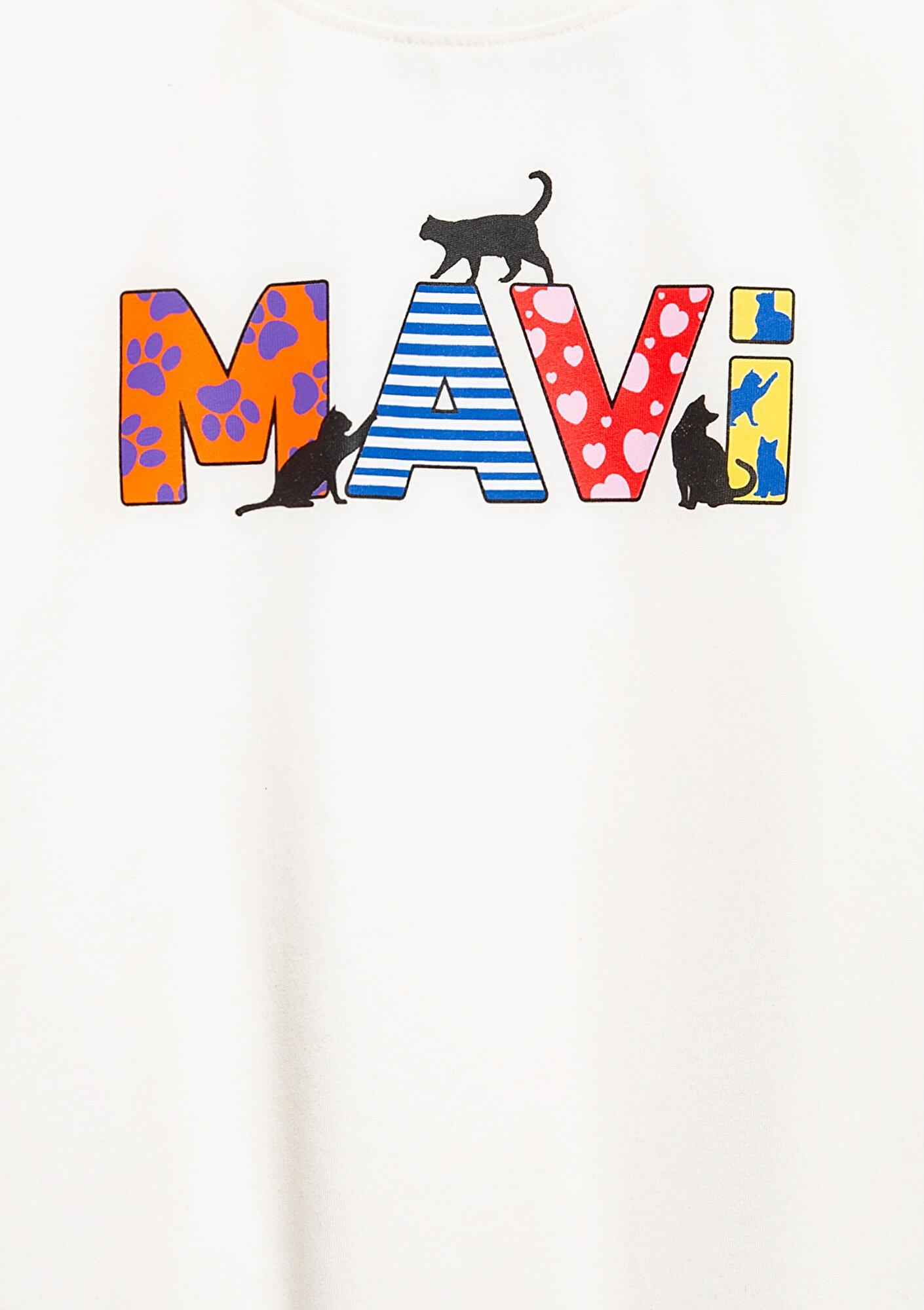Mavi Mavi Logo Baskılı Ekru Tişört Loose Fit / Bol Rahat Kesim 7610426-70057