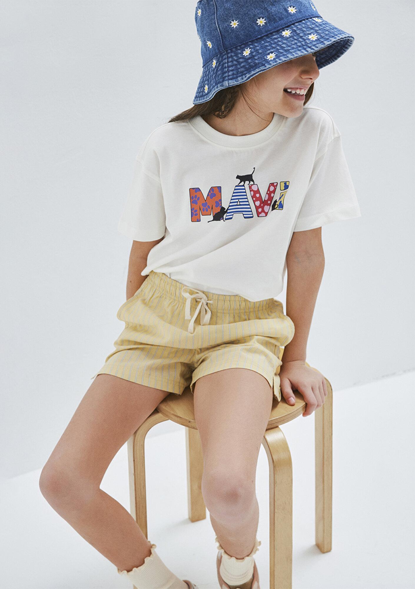 Mavi Mavi Logo Baskılı Ekru Tişört Loose Fit / Bol Rahat Kesim 7610426-70057