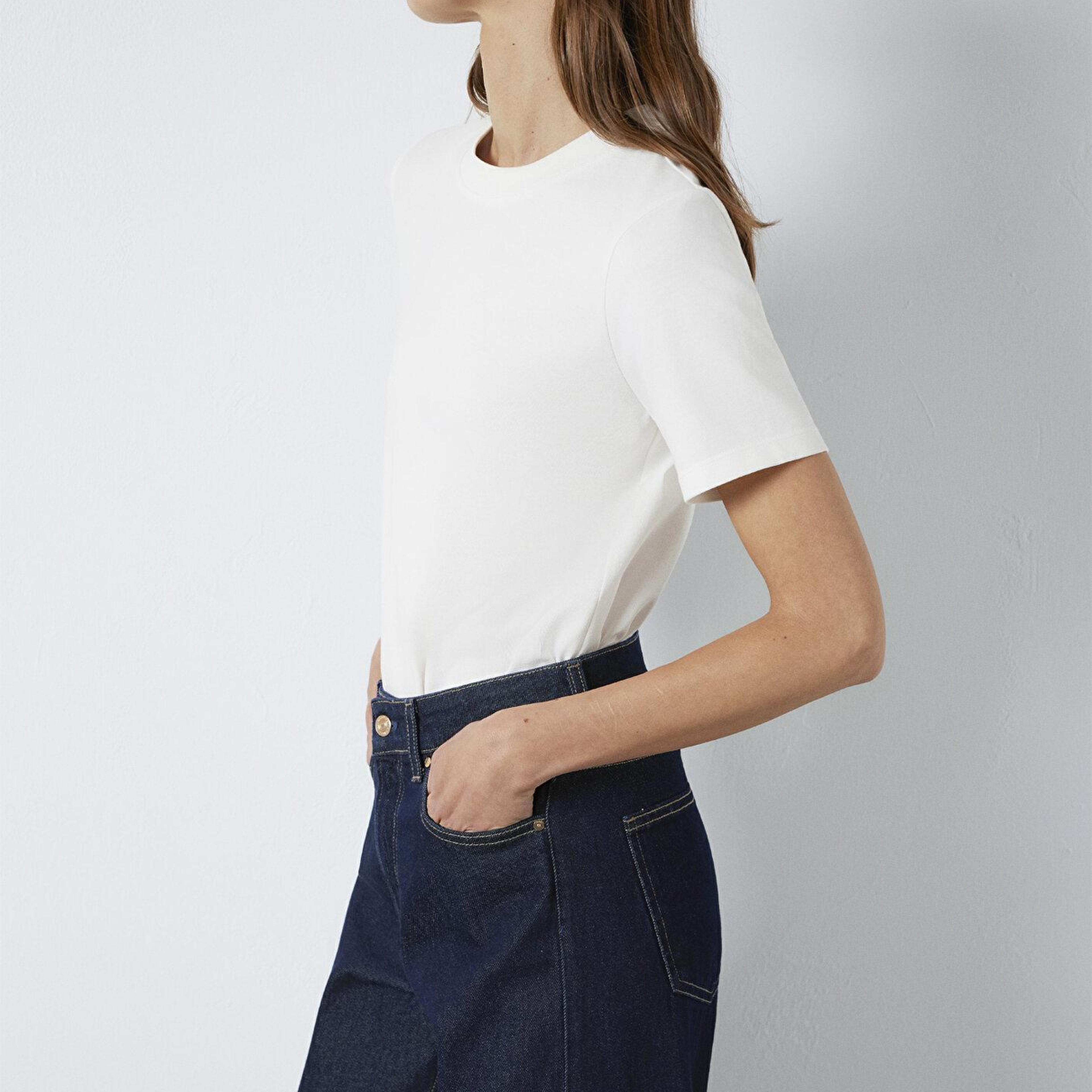 Mavi Ekru Basic Tişört Slim Fit / Dar Kesim 1613788-80194