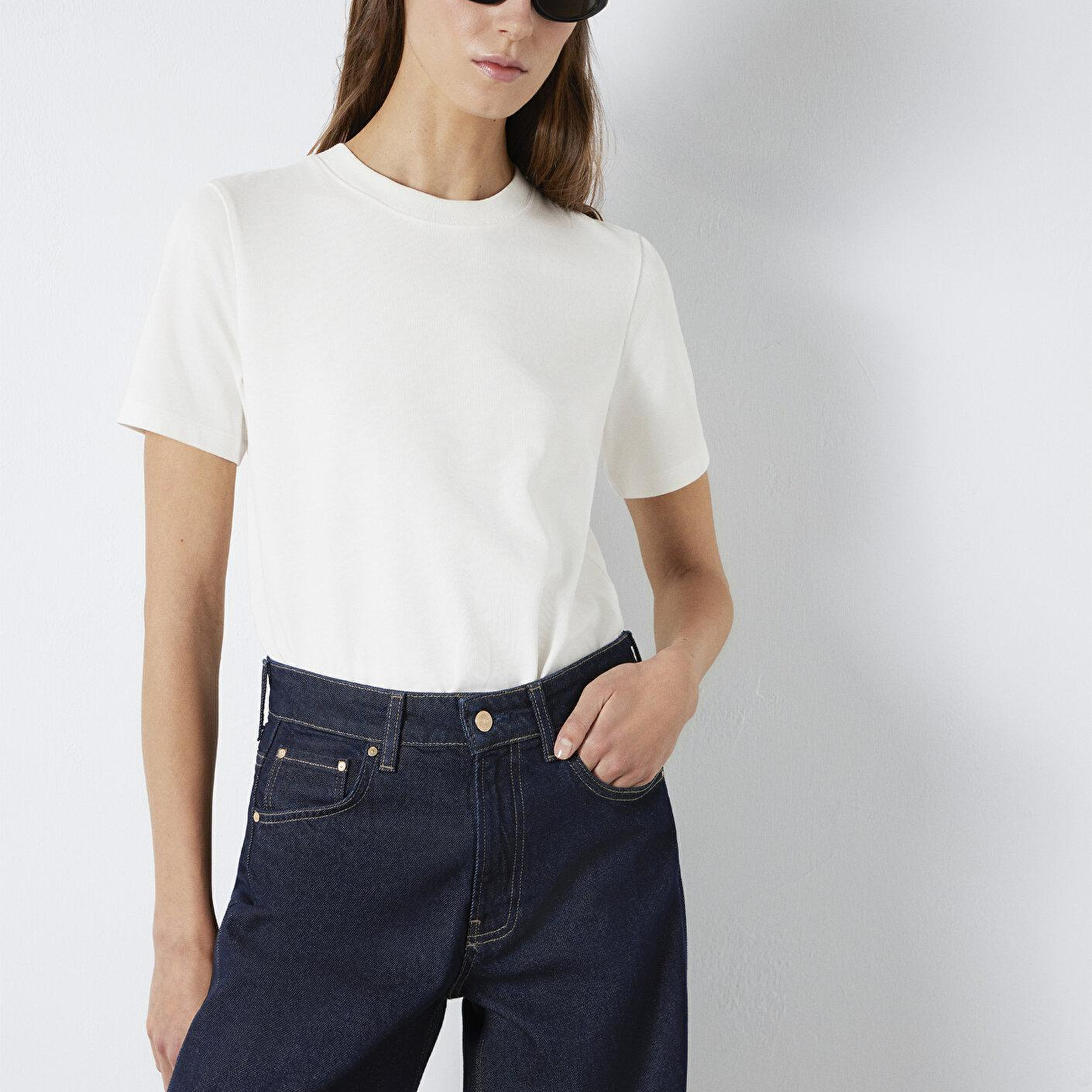 Mavi Ekru Basic Tişört Slim Fit / Dar Kesim 1613788-80194