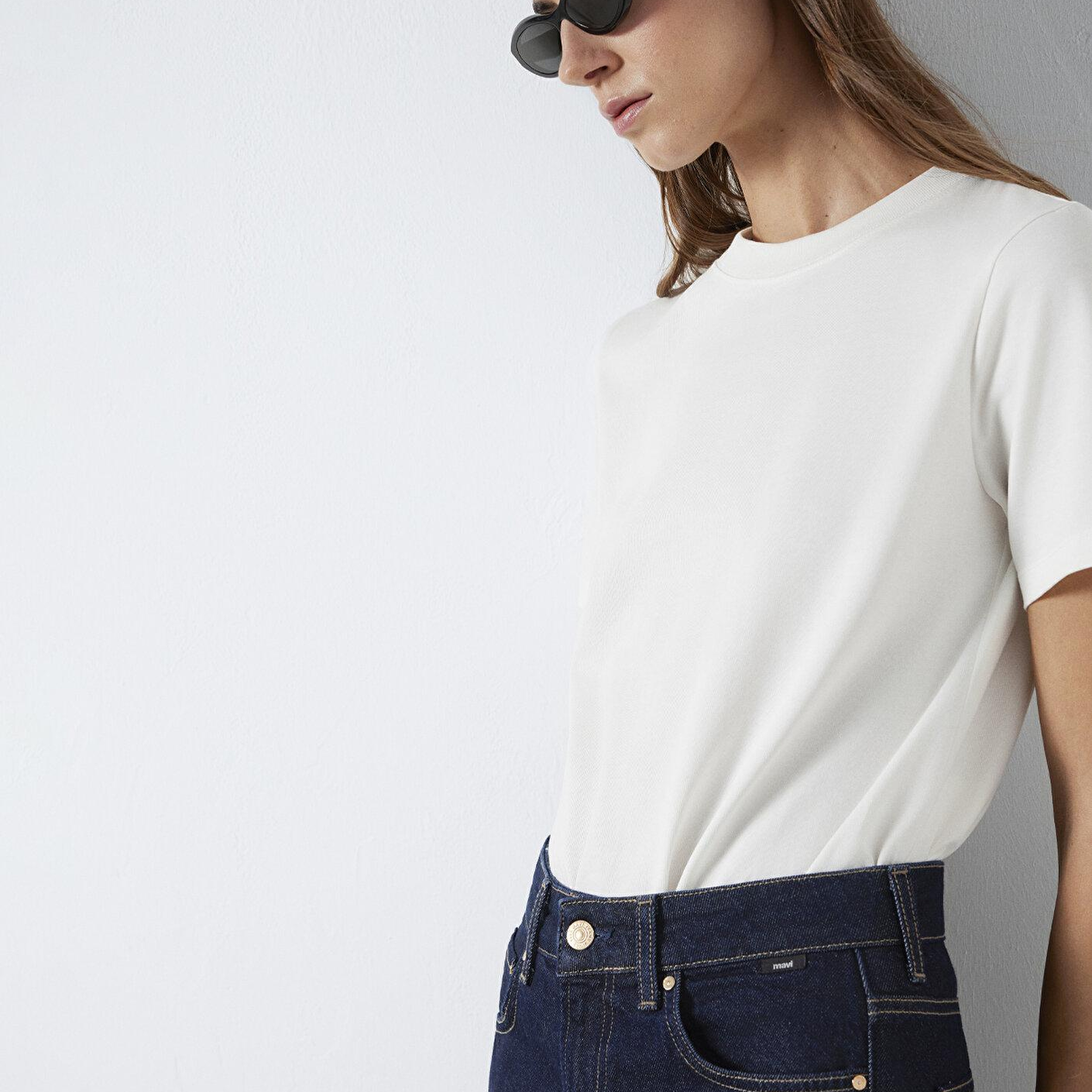 Mavi Ekru Basic Tişört Slim Fit / Dar Kesim 1613788-80194