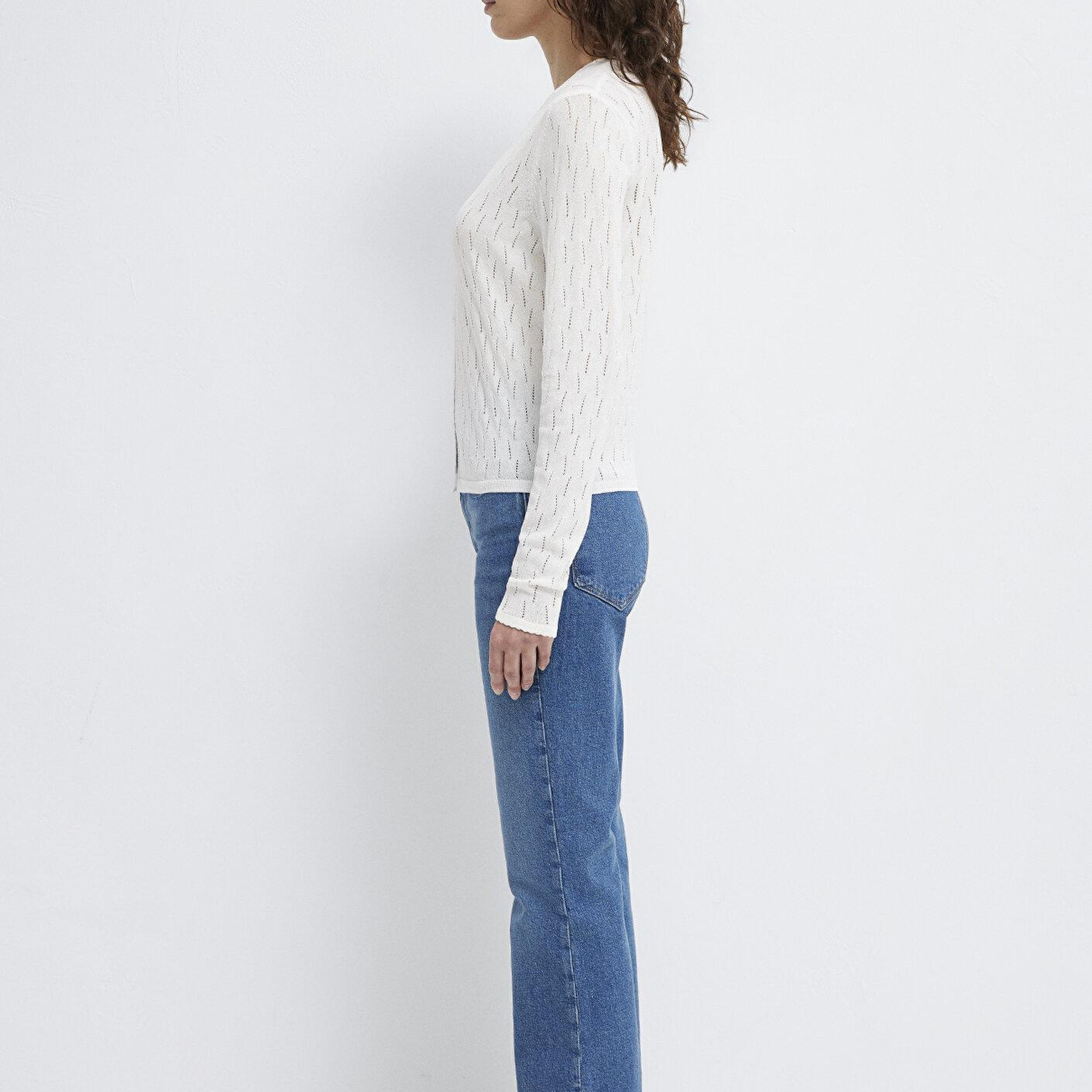 Mavi Örgü Detaylı Ekru Hırka Slim Fit / Dar Kesim 1710845-70057