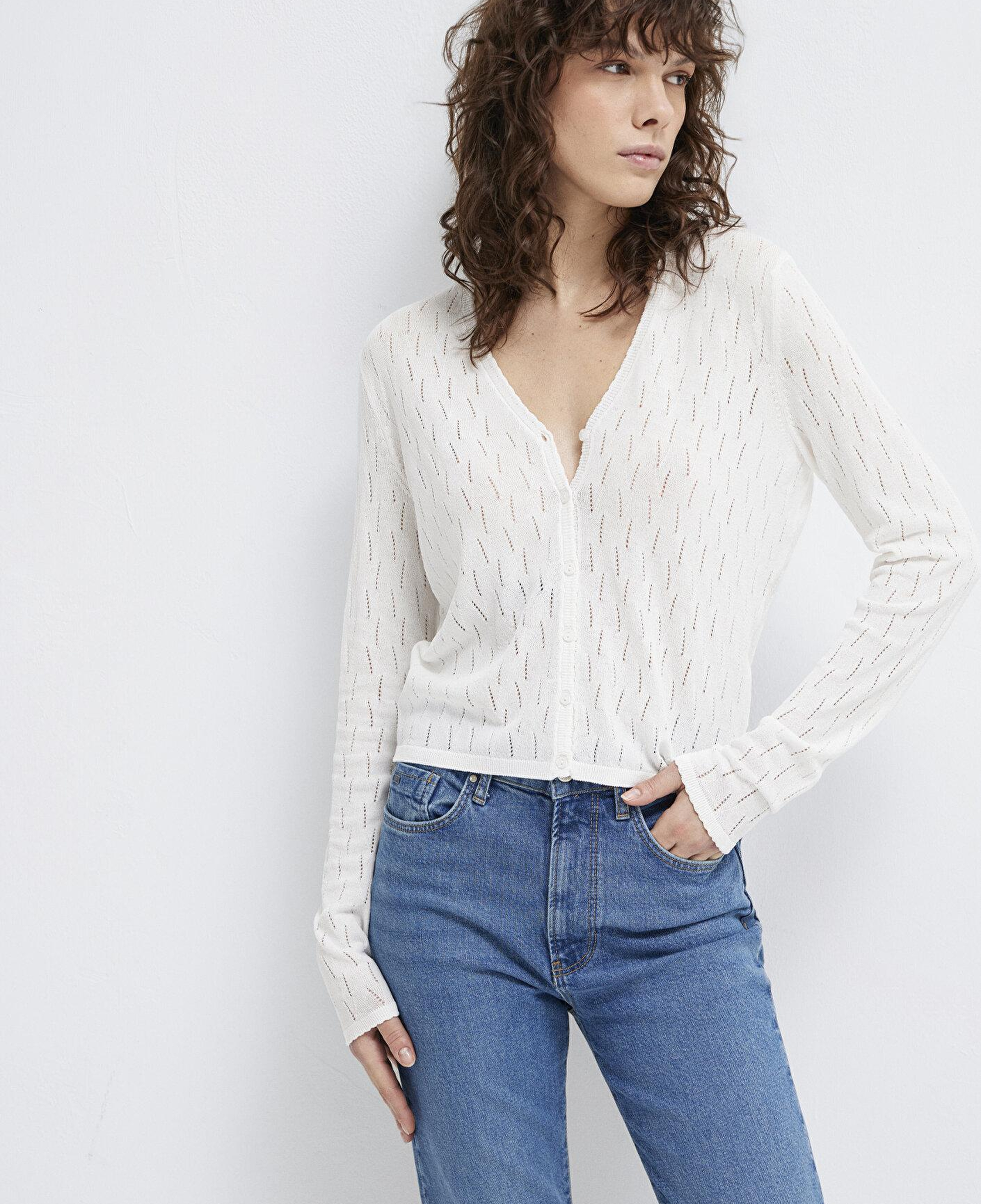 Mavi Örgü Detaylı Ekru Hırka Slim Fit / Dar Kesim 1710845-70057