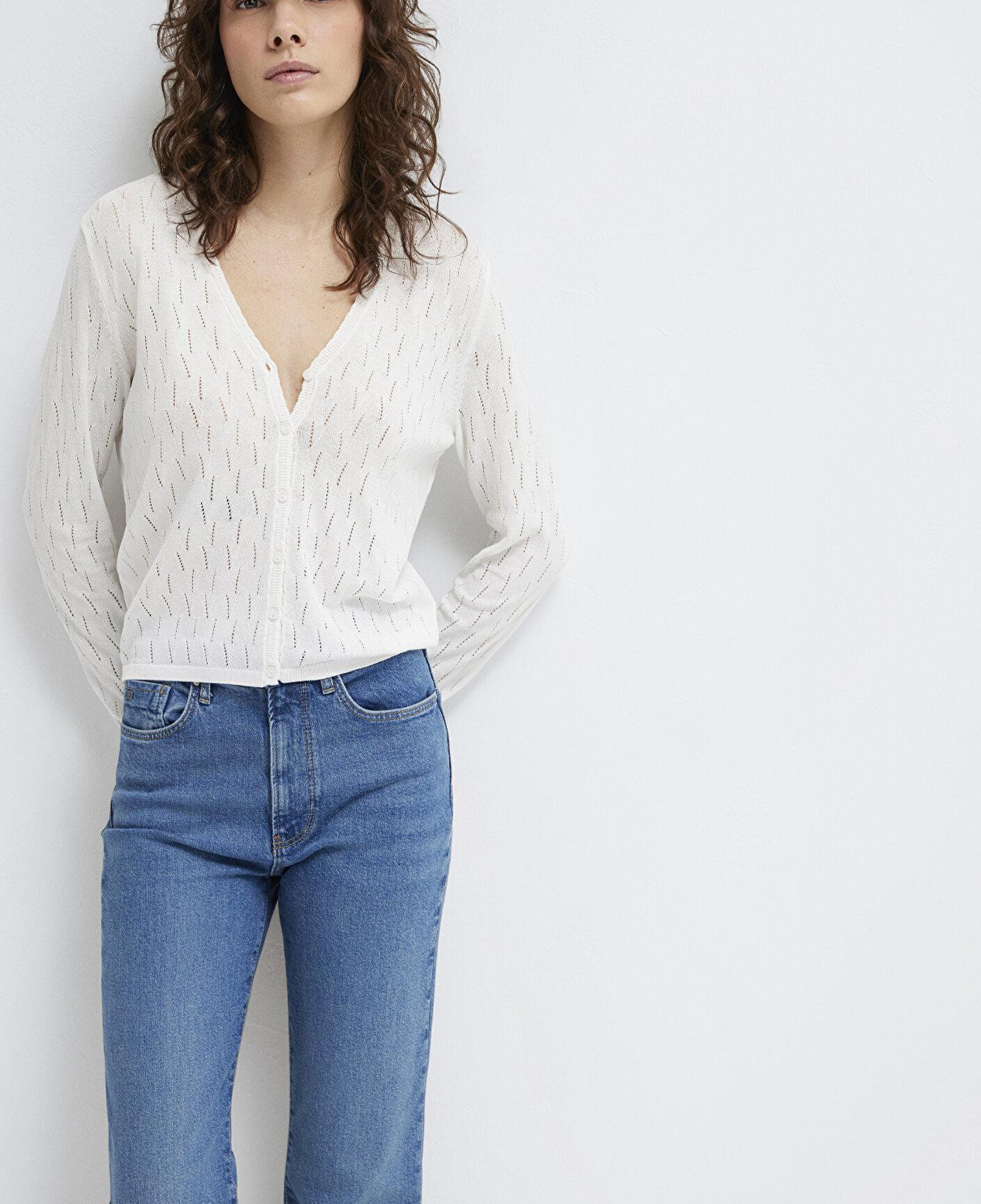 Mavi Örgü Detaylı Ekru Hırka Slim Fit / Dar Kesim 1710845-70057
