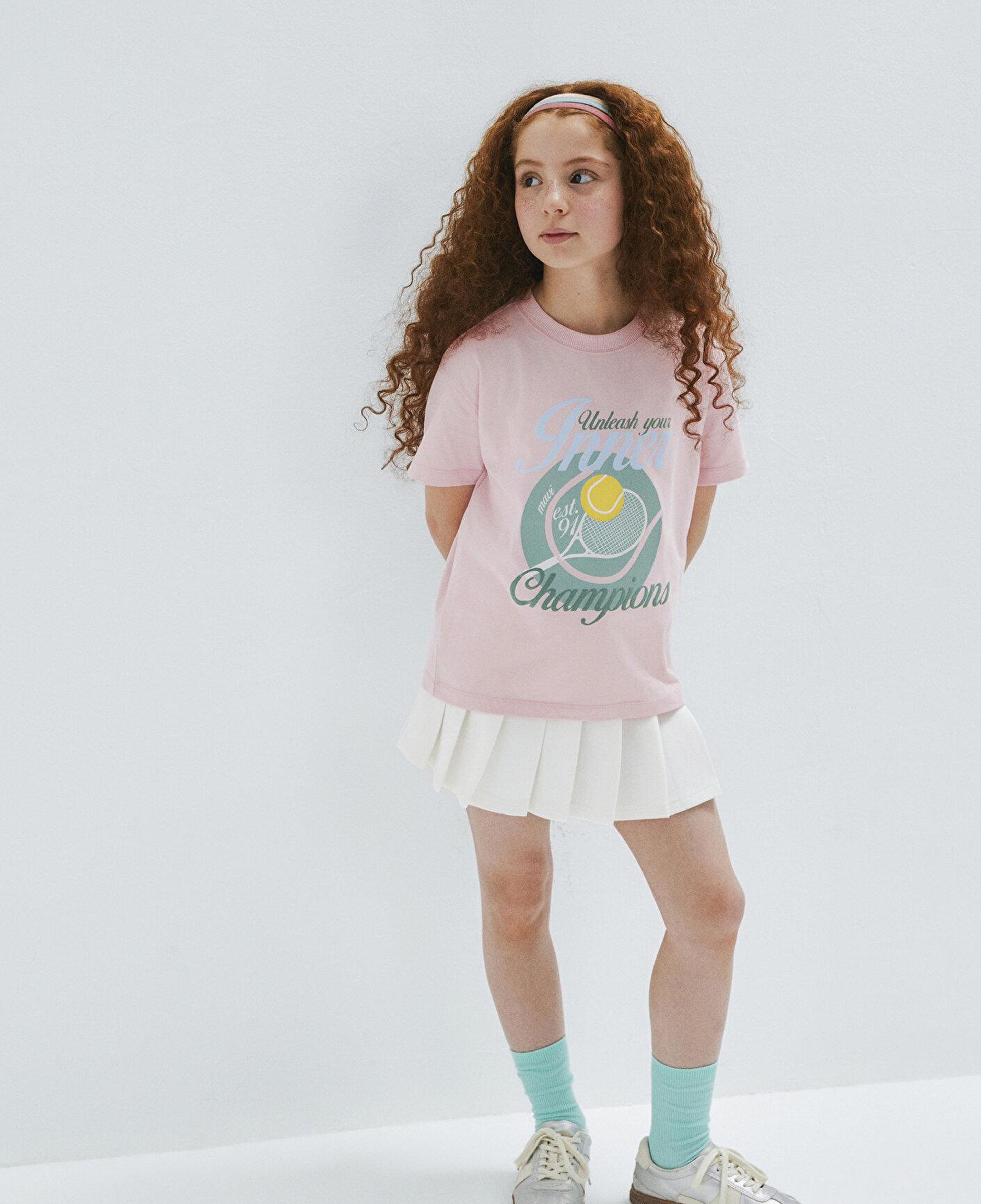 Mavi Tenis Baskılı Pembe Tişört Loose Fit / Bol Rahat Kesim 7610396-71007