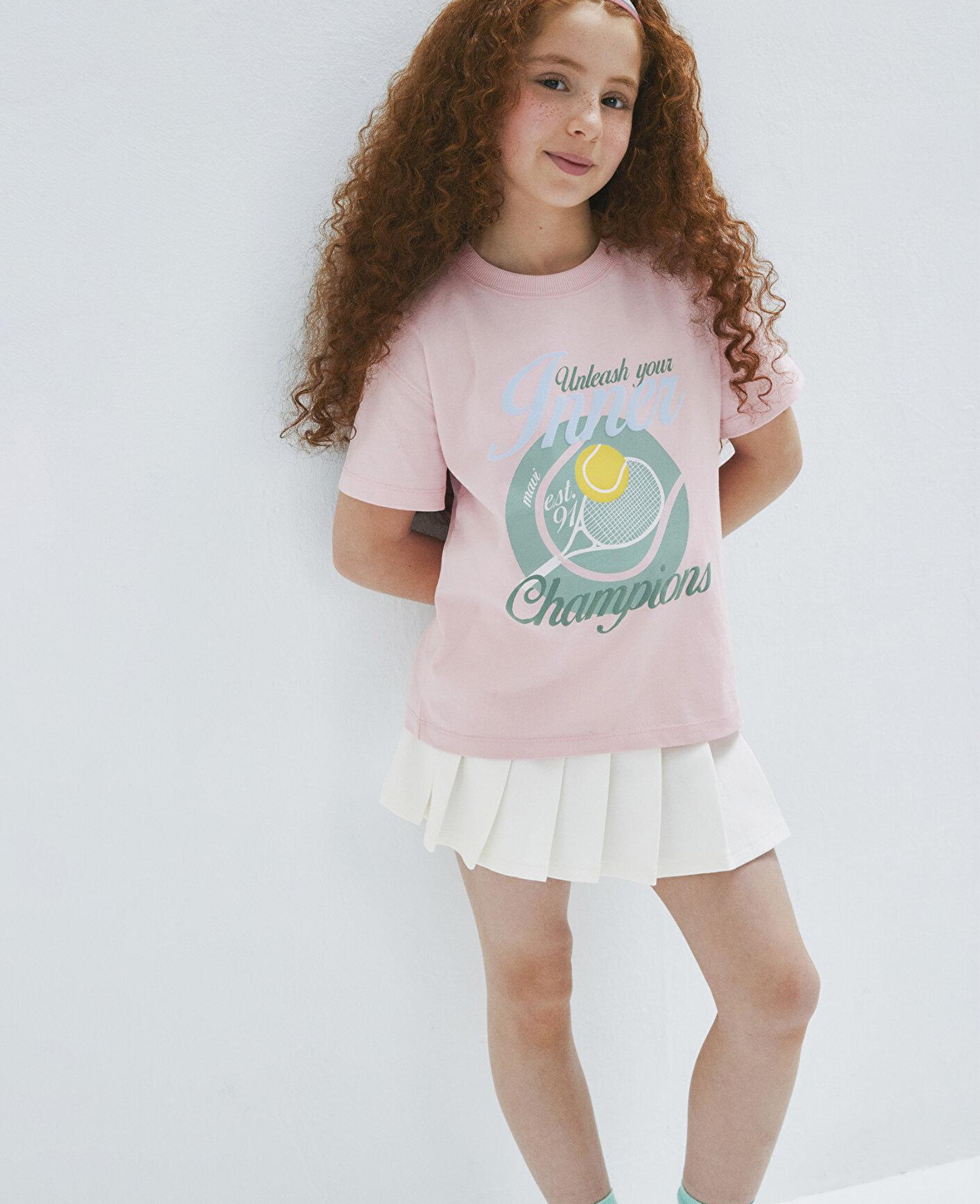 Mavi Tenis Baskılı Pembe Tişört Loose Fit / Bol Rahat Kesim 7610396-71007