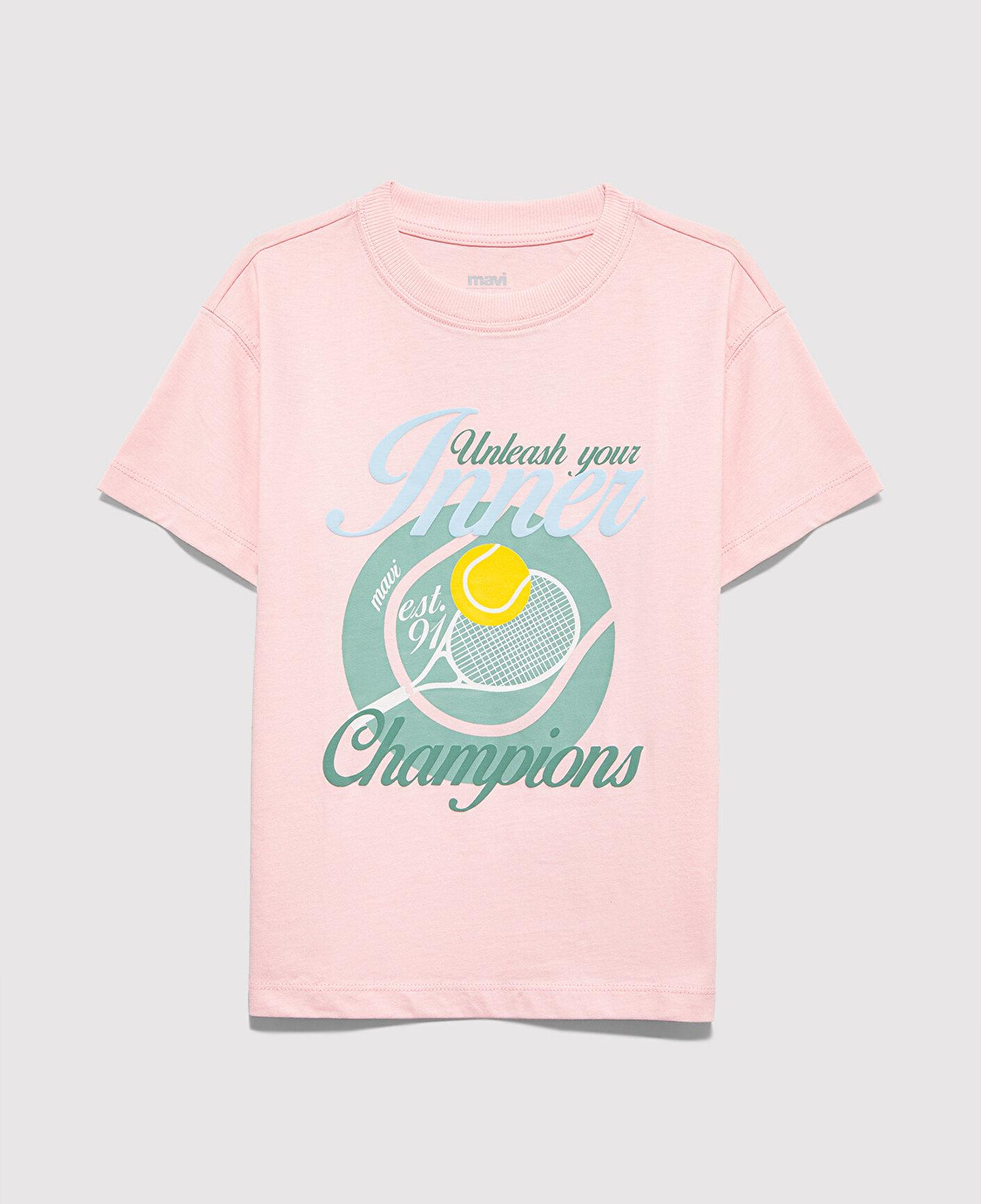 Mavi Tenis Baskılı Pembe Tişört Loose Fit / Bol Rahat Kesim 7610396-71007