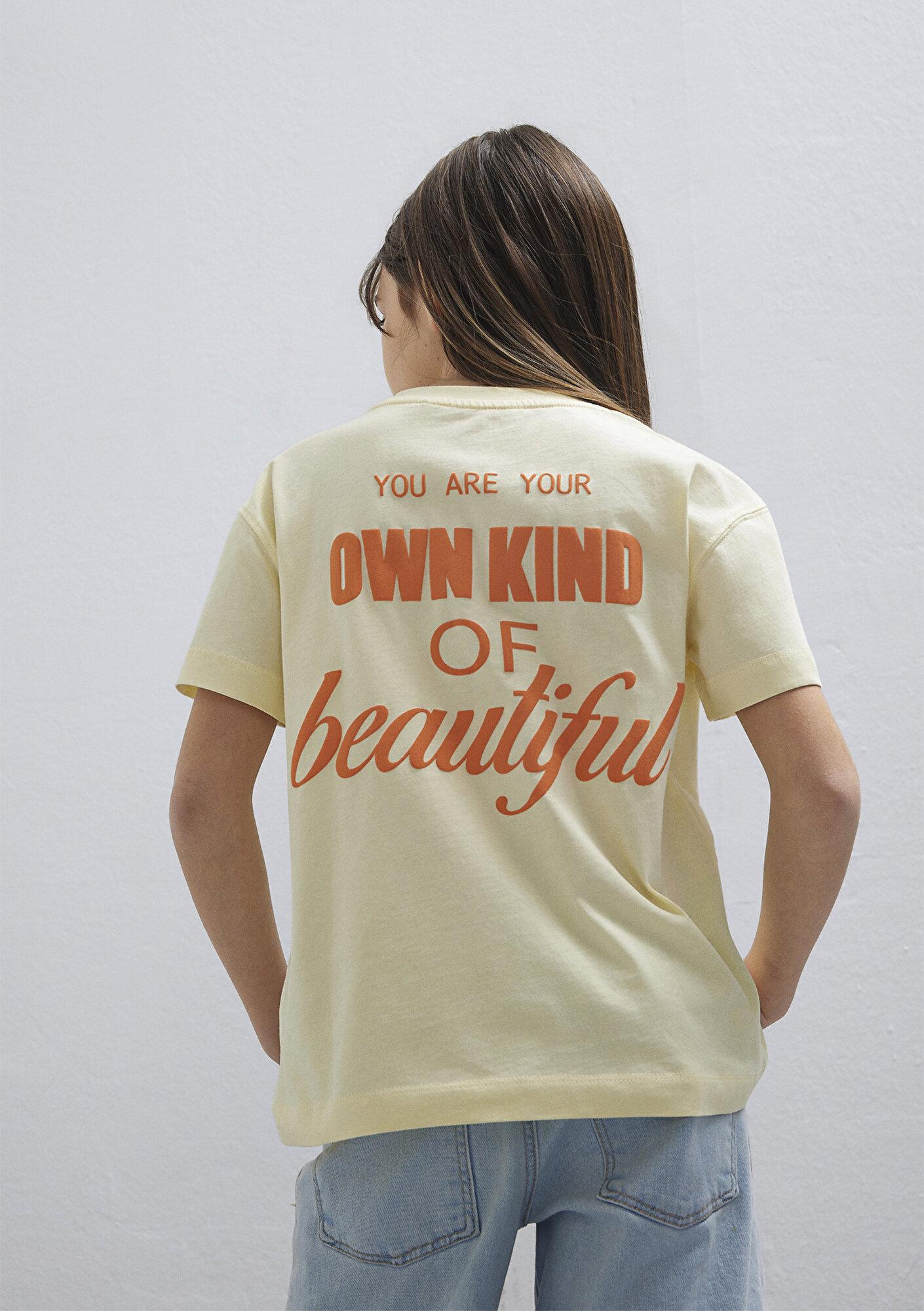 Mavi Baskılı Sarı Tişört Loose Fit / Bol Rahat Kesim 7610388-89143