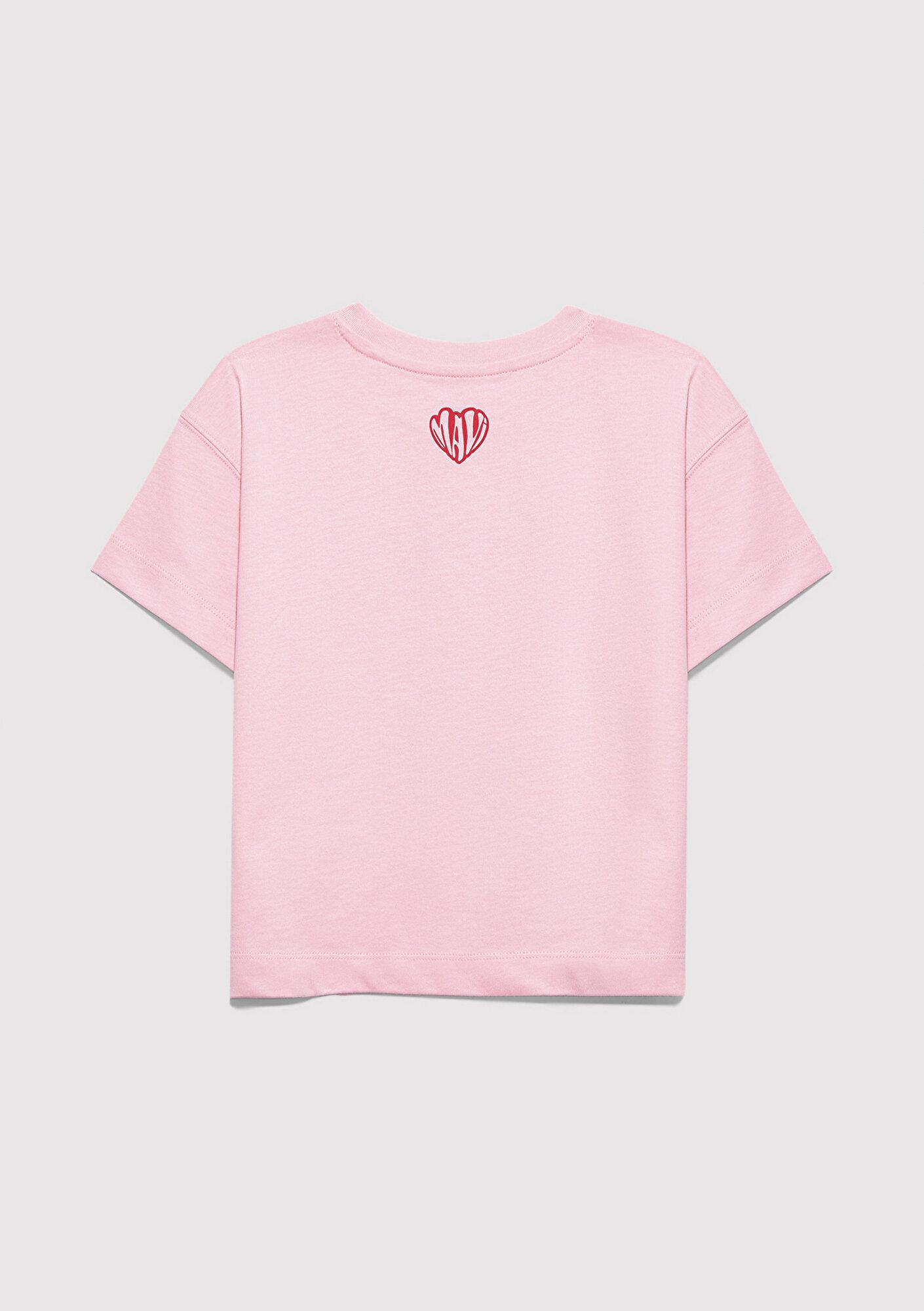 Mavi Baskılı Pembe Tişört Loose Fit / Bol Rahat Kesim 7610398-71007