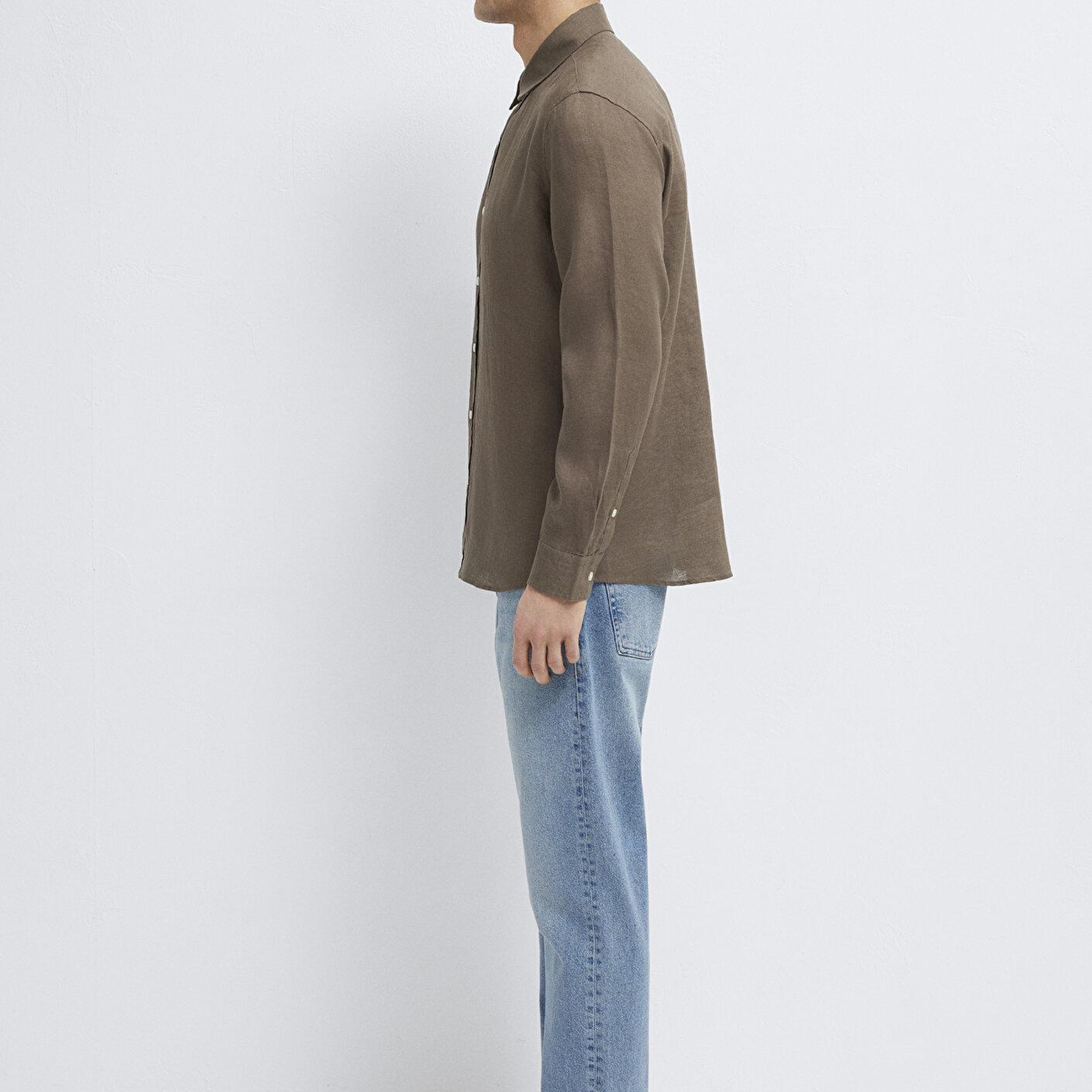 Mavi Kahverengi Keten Gömlek Slim Fit / Dar Kesim 0211466-83866