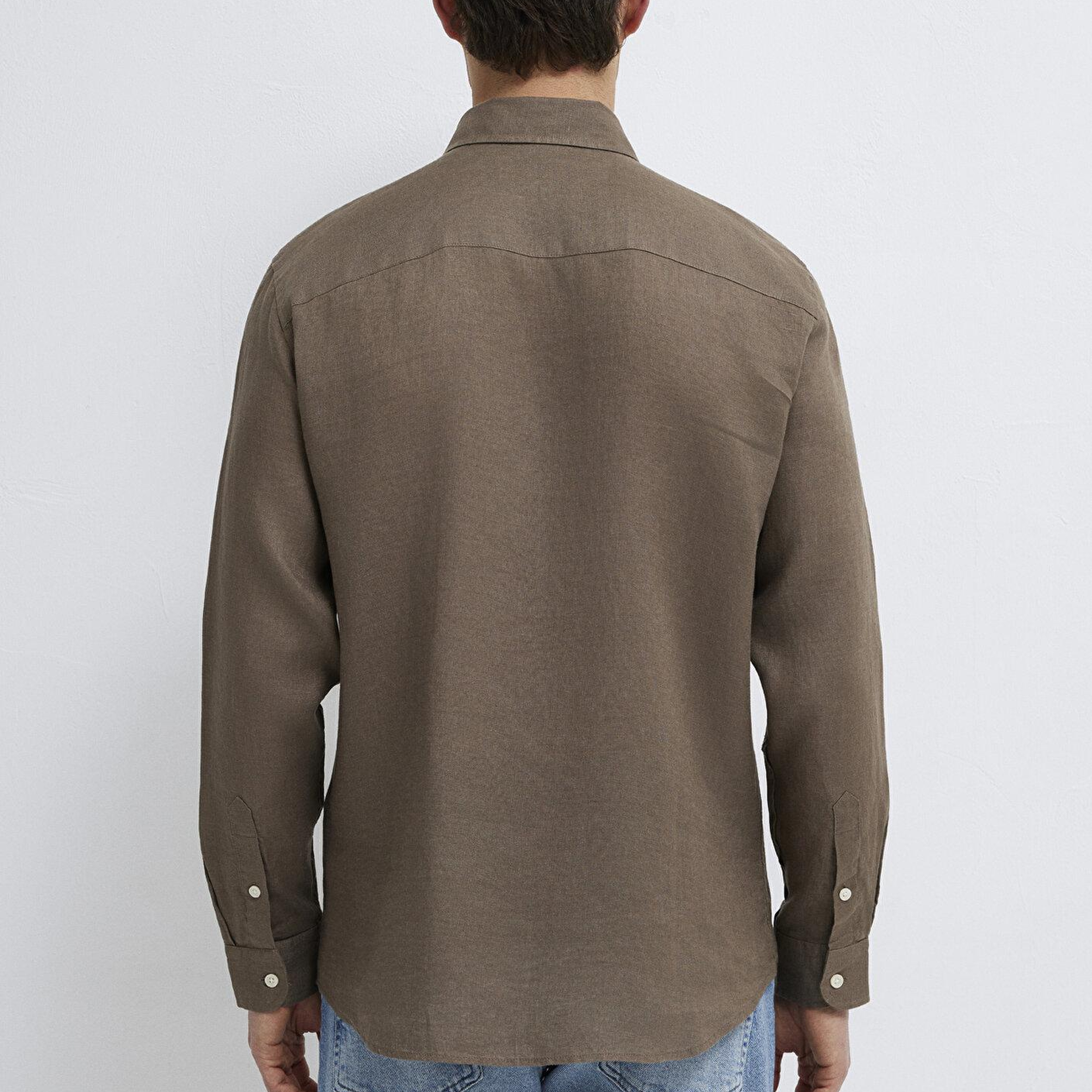 Mavi Kahverengi Keten Gömlek Slim Fit / Dar Kesim 0211466-83866