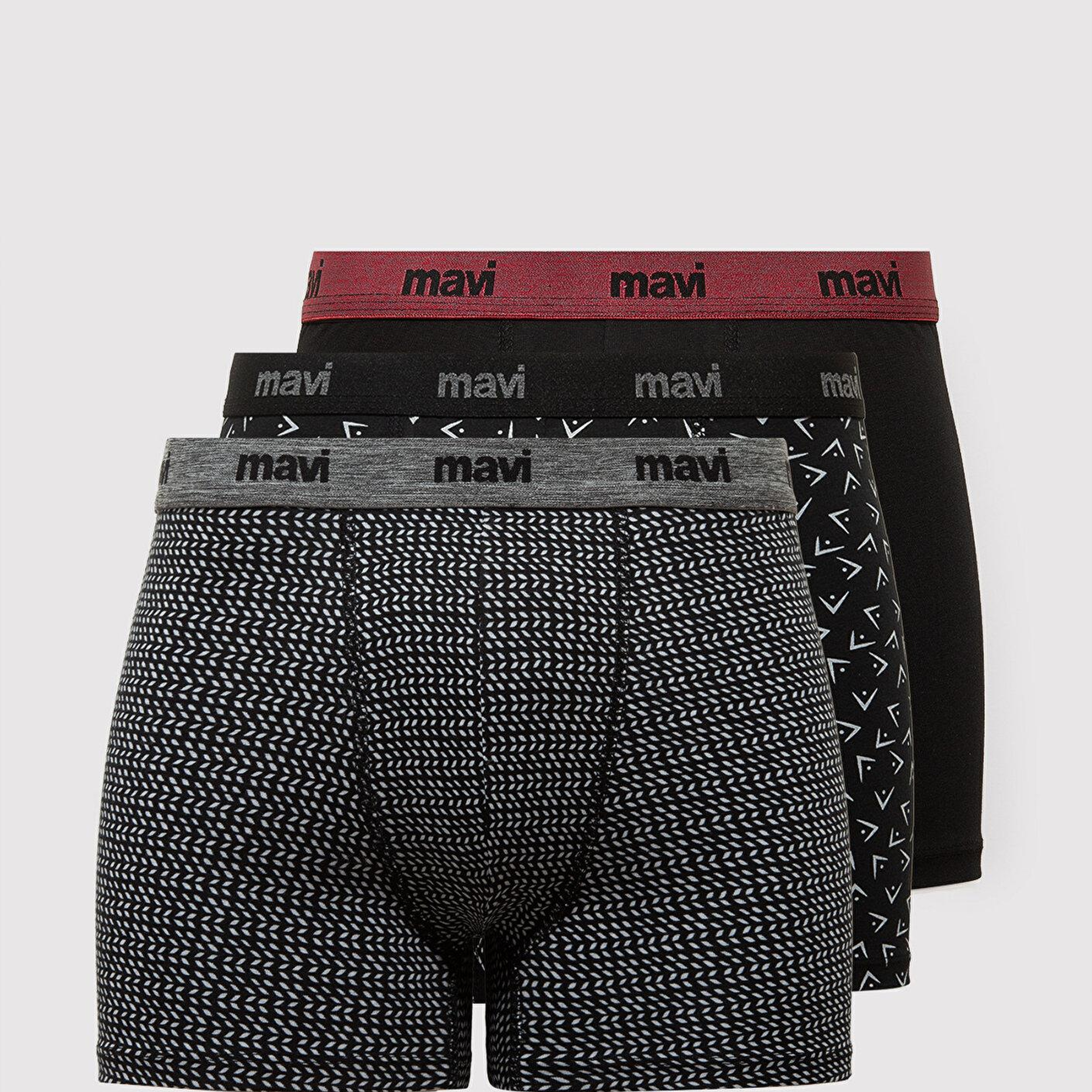 Mavi 3lü Siyah Baskılı Boxer 0912225-900