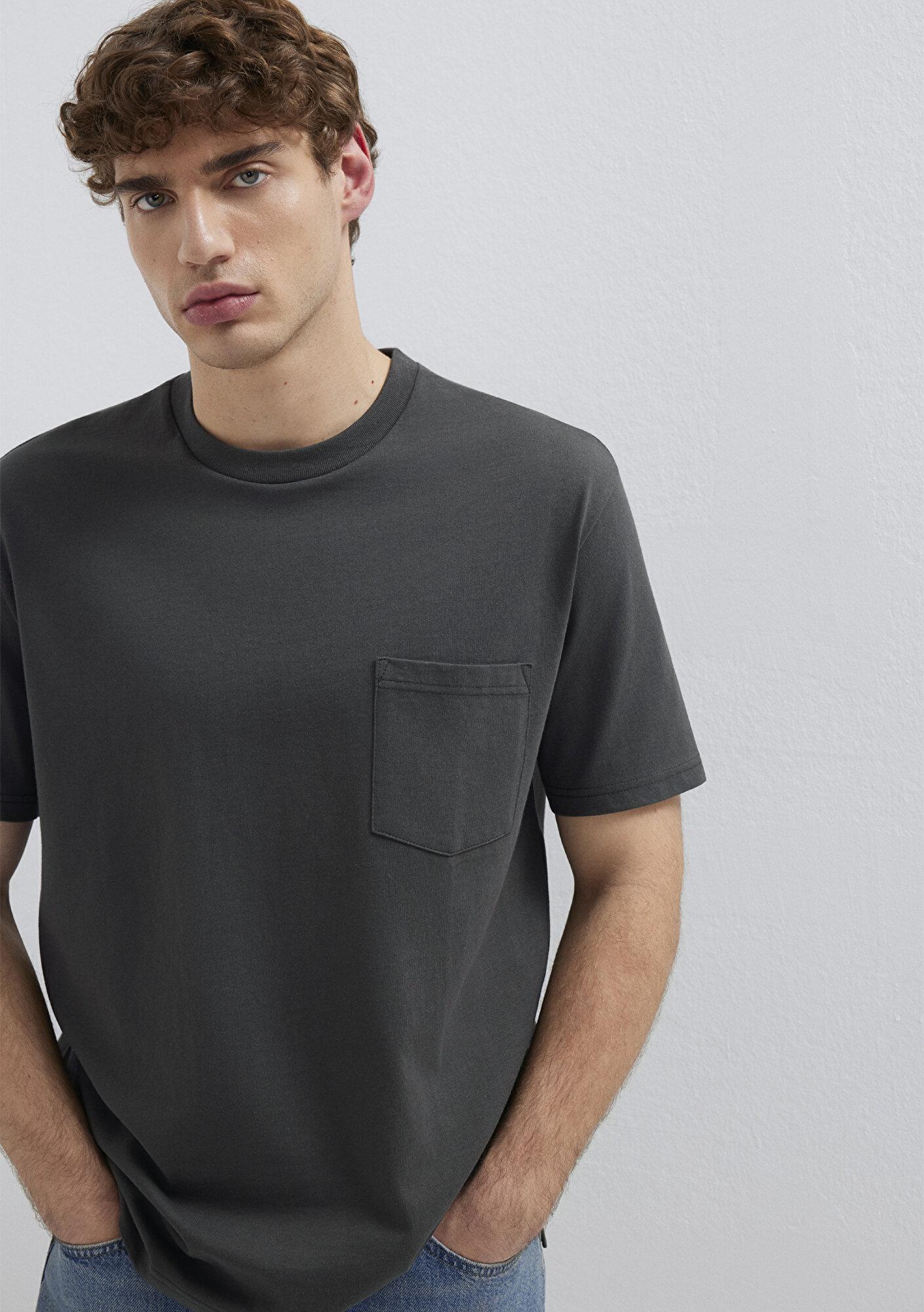 Mavi Cep Detaylı Yeşil Basic Tişört Loose Fit / Bol Rahat Kesim 066248-71553