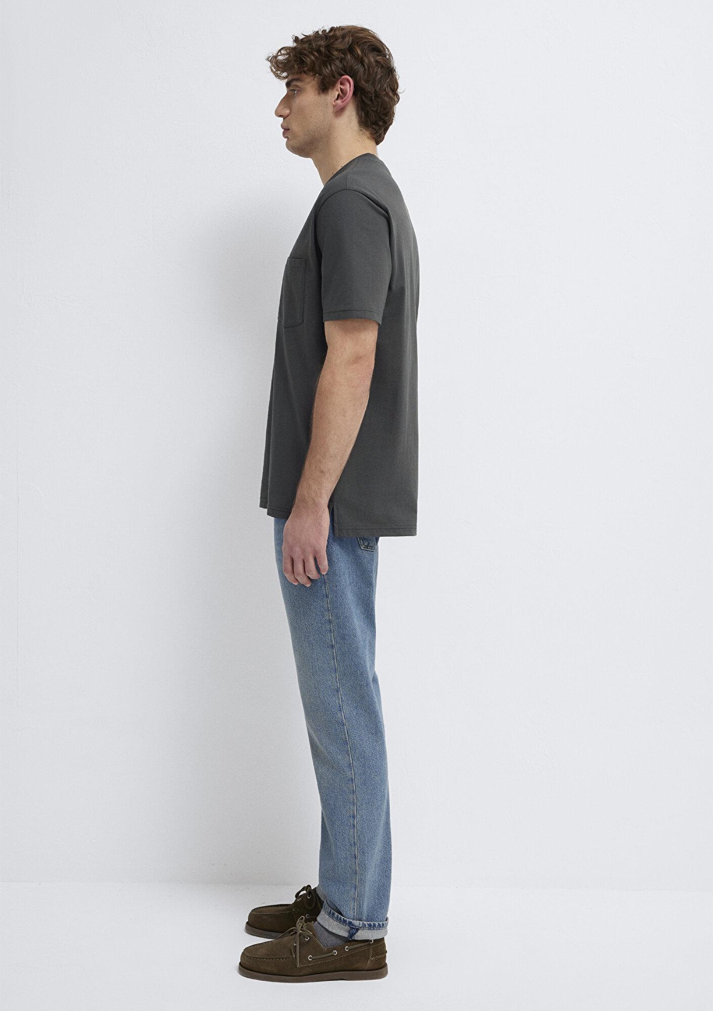 Mavi Cep Detaylı Yeşil Basic Tişört Loose Fit / Bol Rahat Kesim 066248-71553