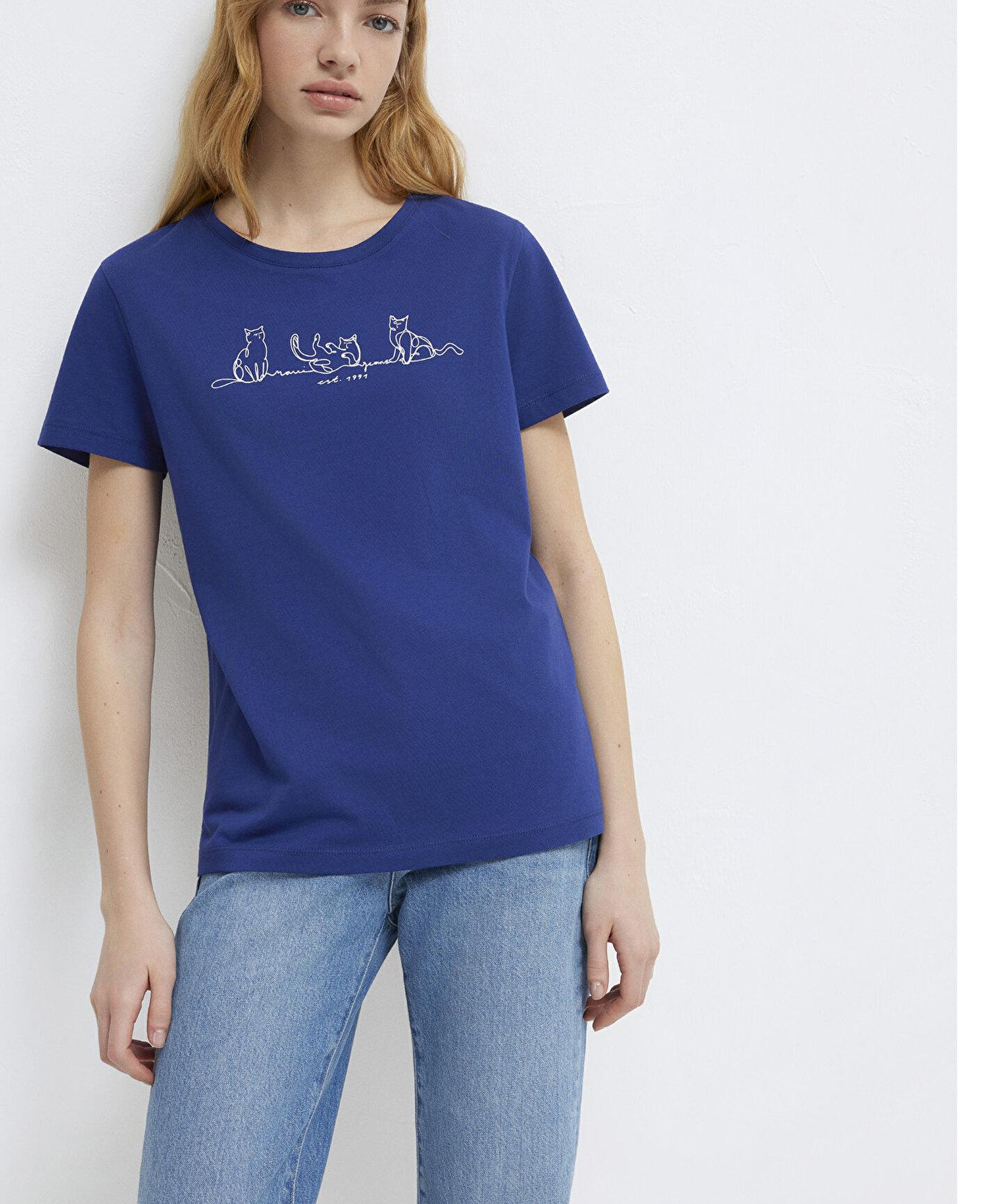 Mavi Kedi Baskılı Lacivert Tişört Semi Slim Fit / Yarı Dar Kesim 1613721-70722
