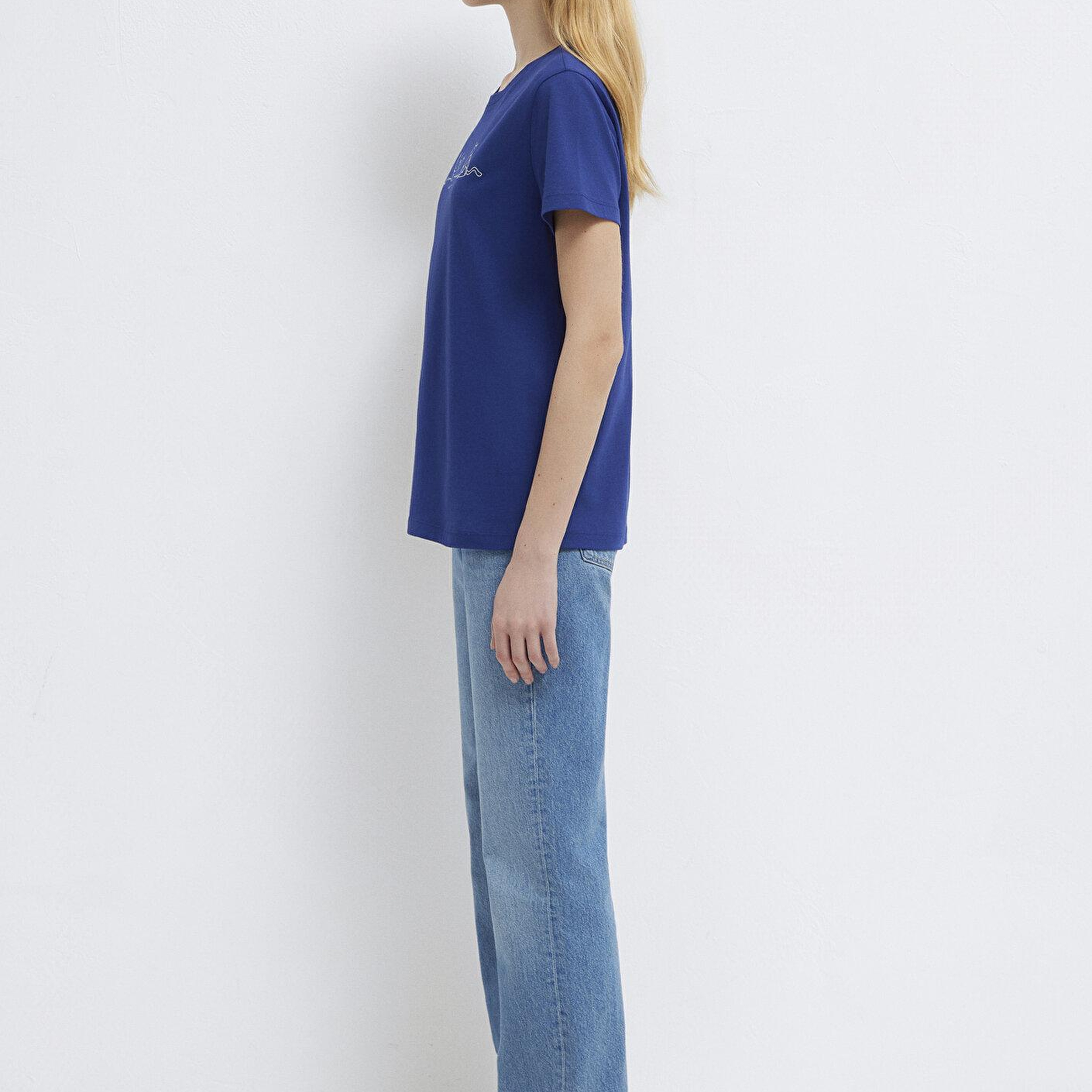 Mavi Kedi Baskılı Lacivert Tişört Semi Slim Fit / Yarı Dar Kesim 1613721-70722